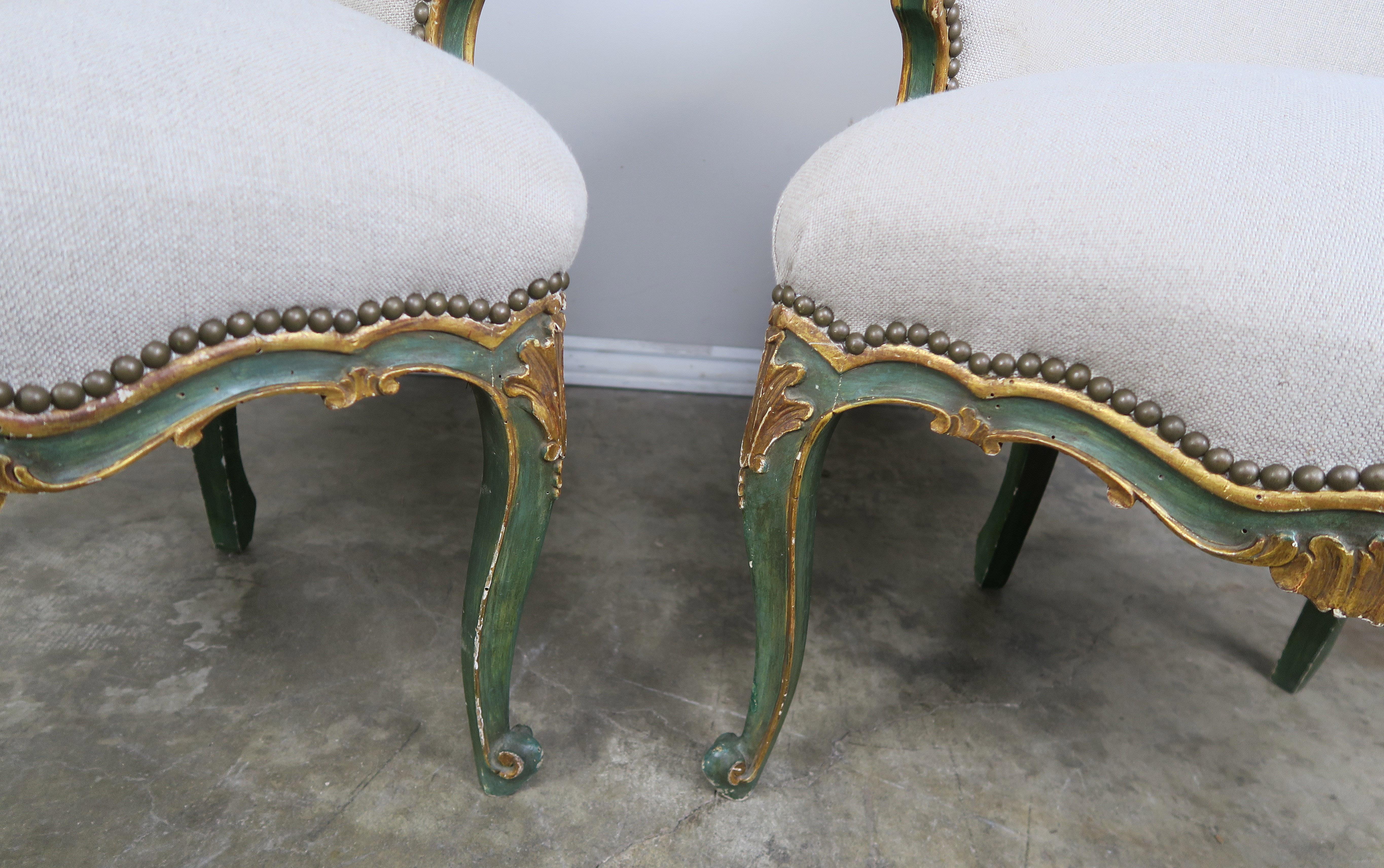 Pair of French Painted and Parcel Gilt Armchairs 2