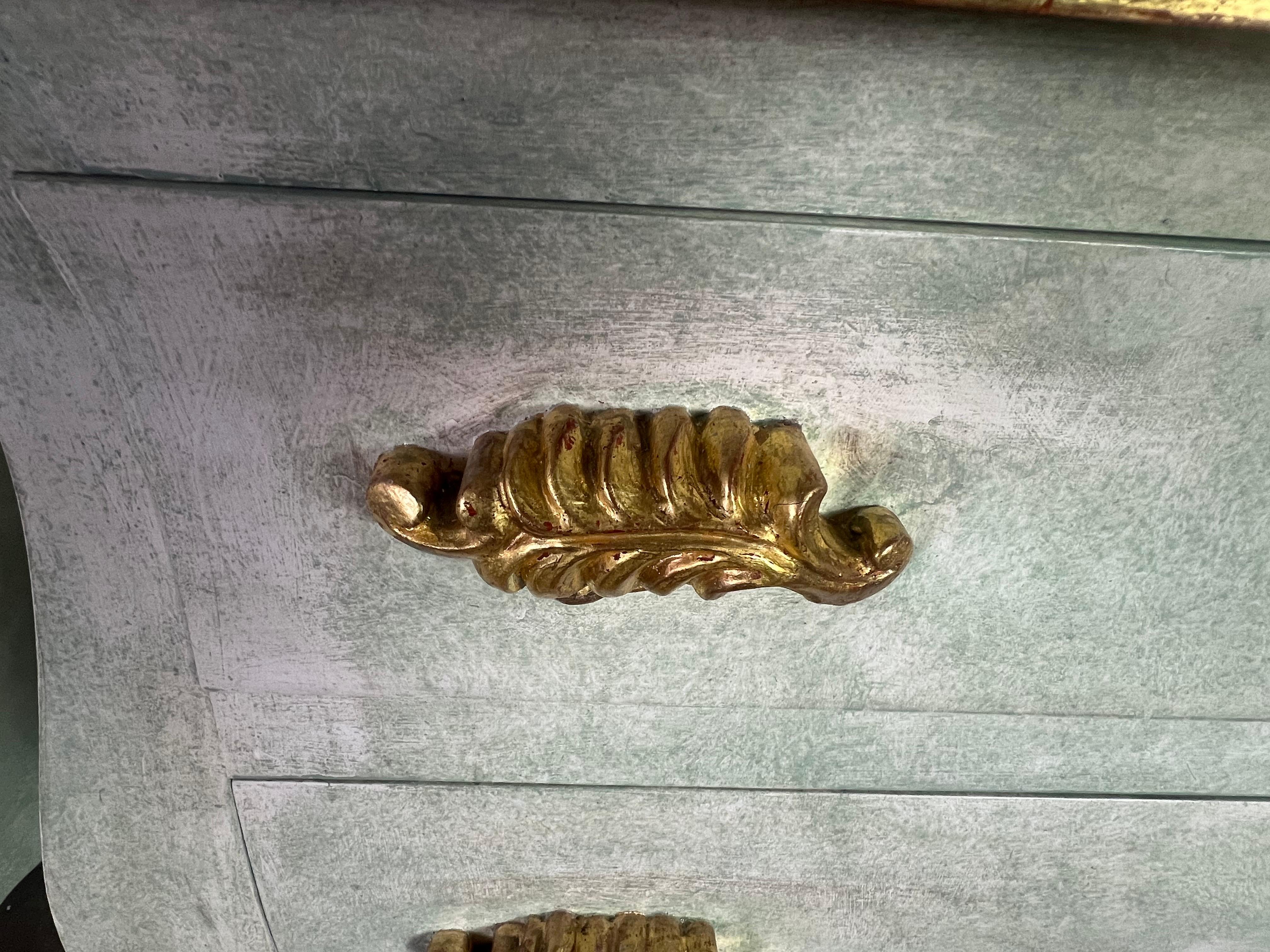 20th Century Pair of French Painted & Parcel Gilt Bombe Chests