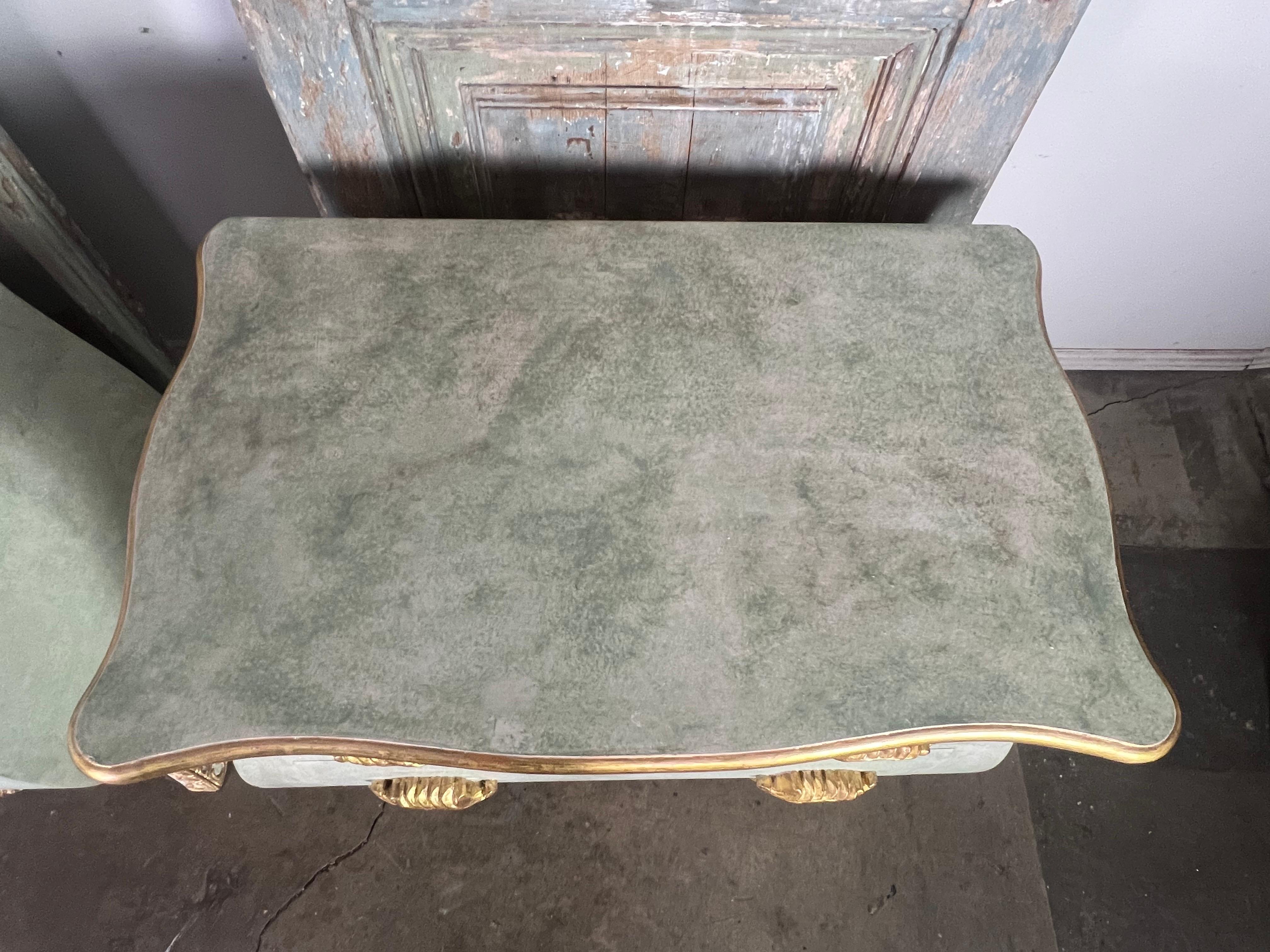 Pair of French Painted & Parcel Gilt Bombe Chests 1