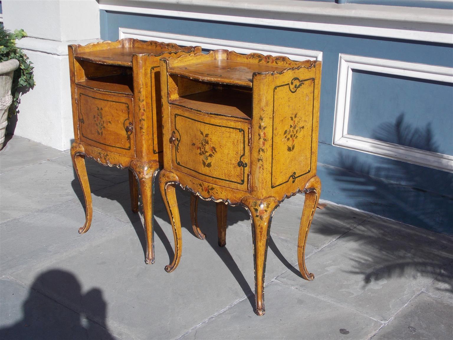 Late 19th Century Pair of French Painted Petite Commodes with Opposing Cabinet Doors, Circa 1880