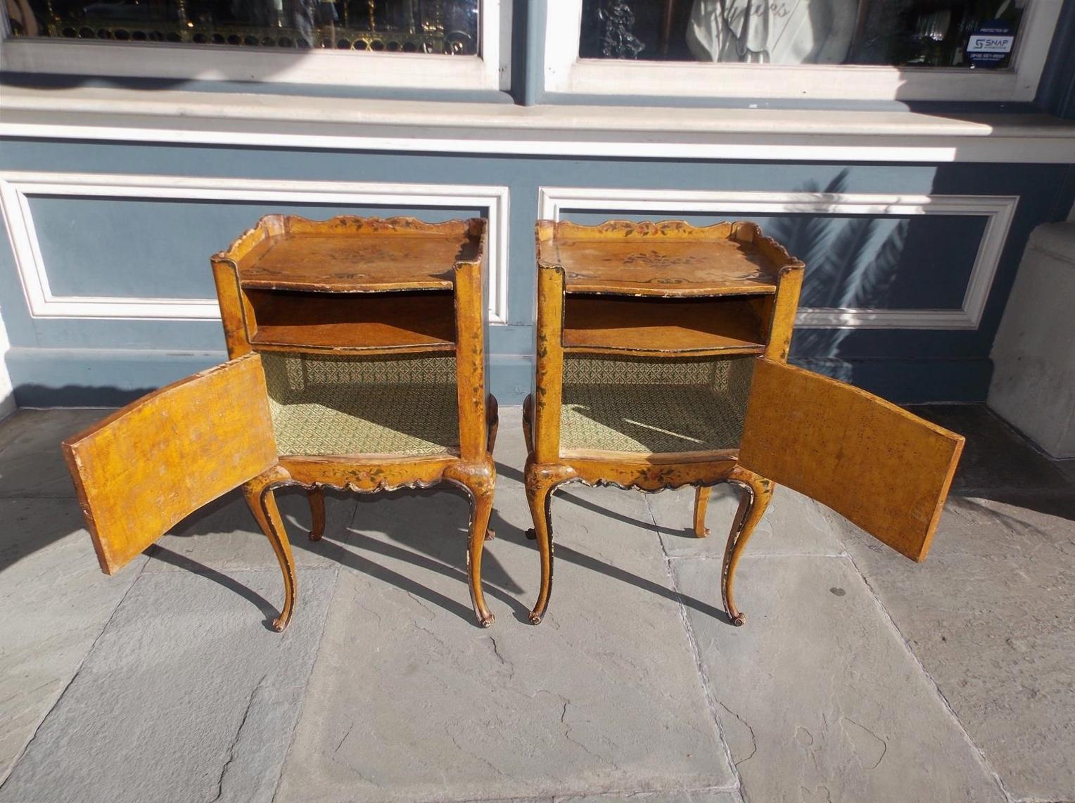 Wood Pair of French Painted Petite Commodes with Opposing Cabinet Doors, Circa 1880
