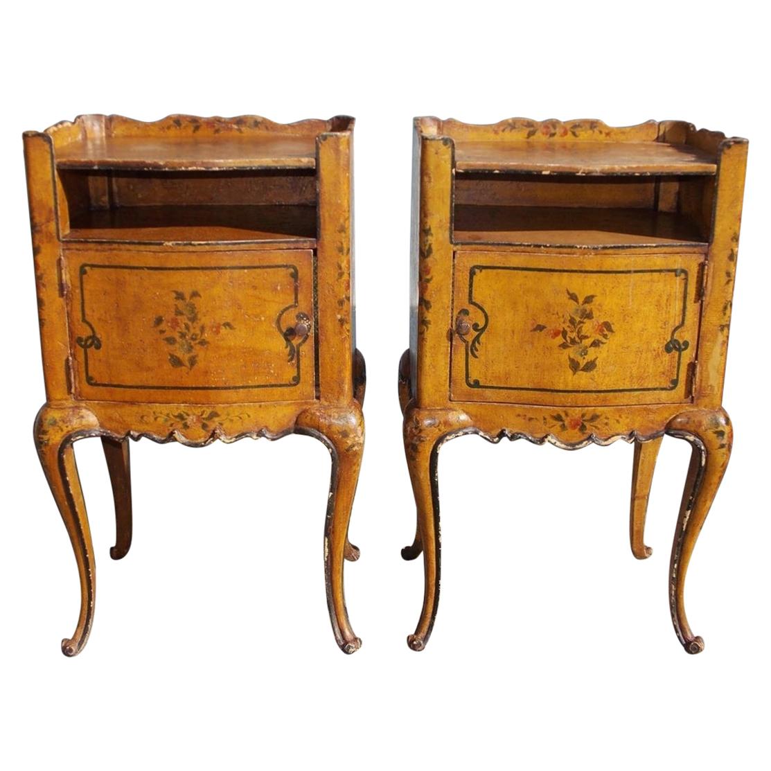 Pair of French Painted Petite Commodes with Opposing Cabinet Doors, Circa 1880