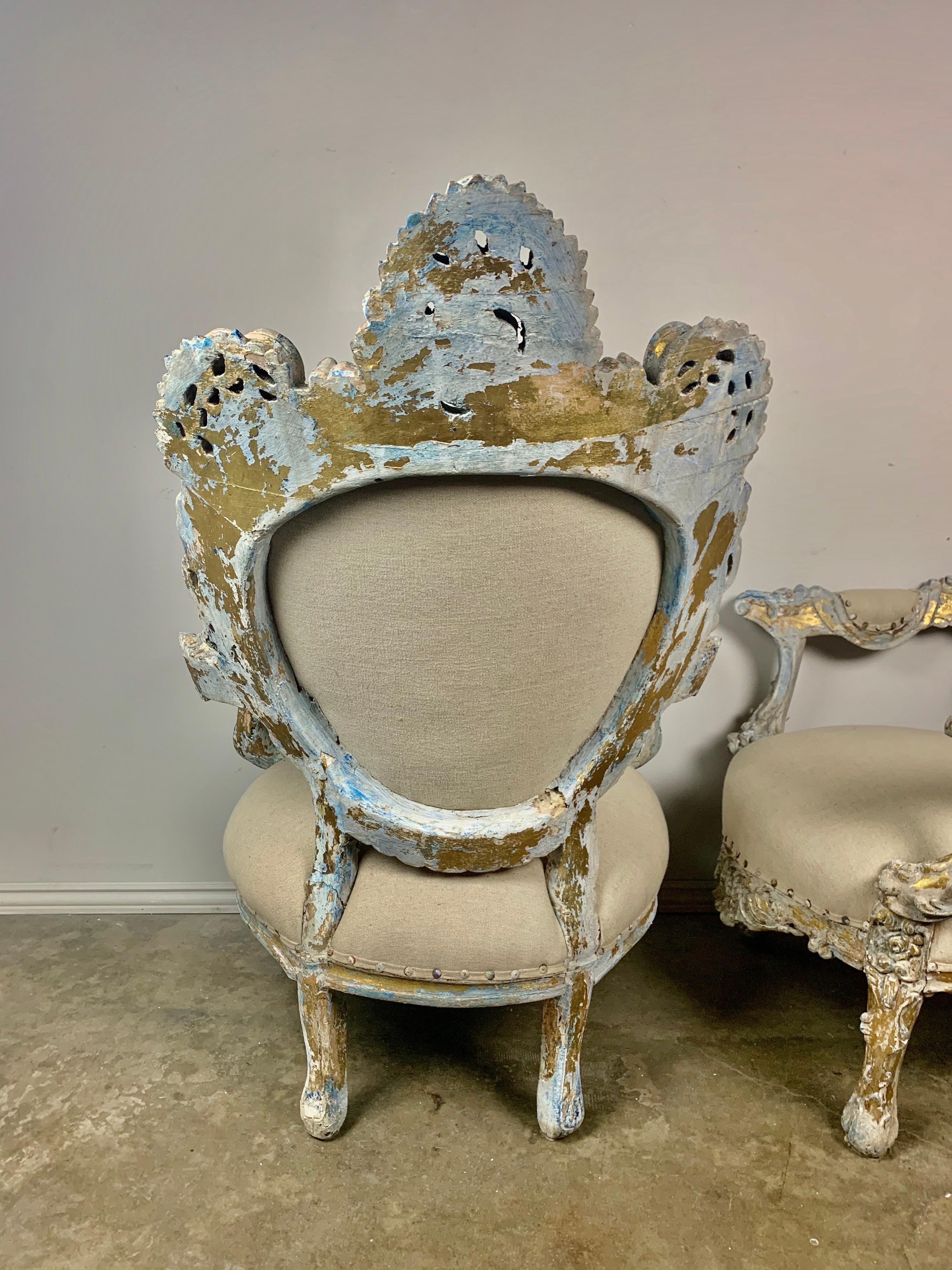 Pair of French Painted Rococo Style Armchairs 5