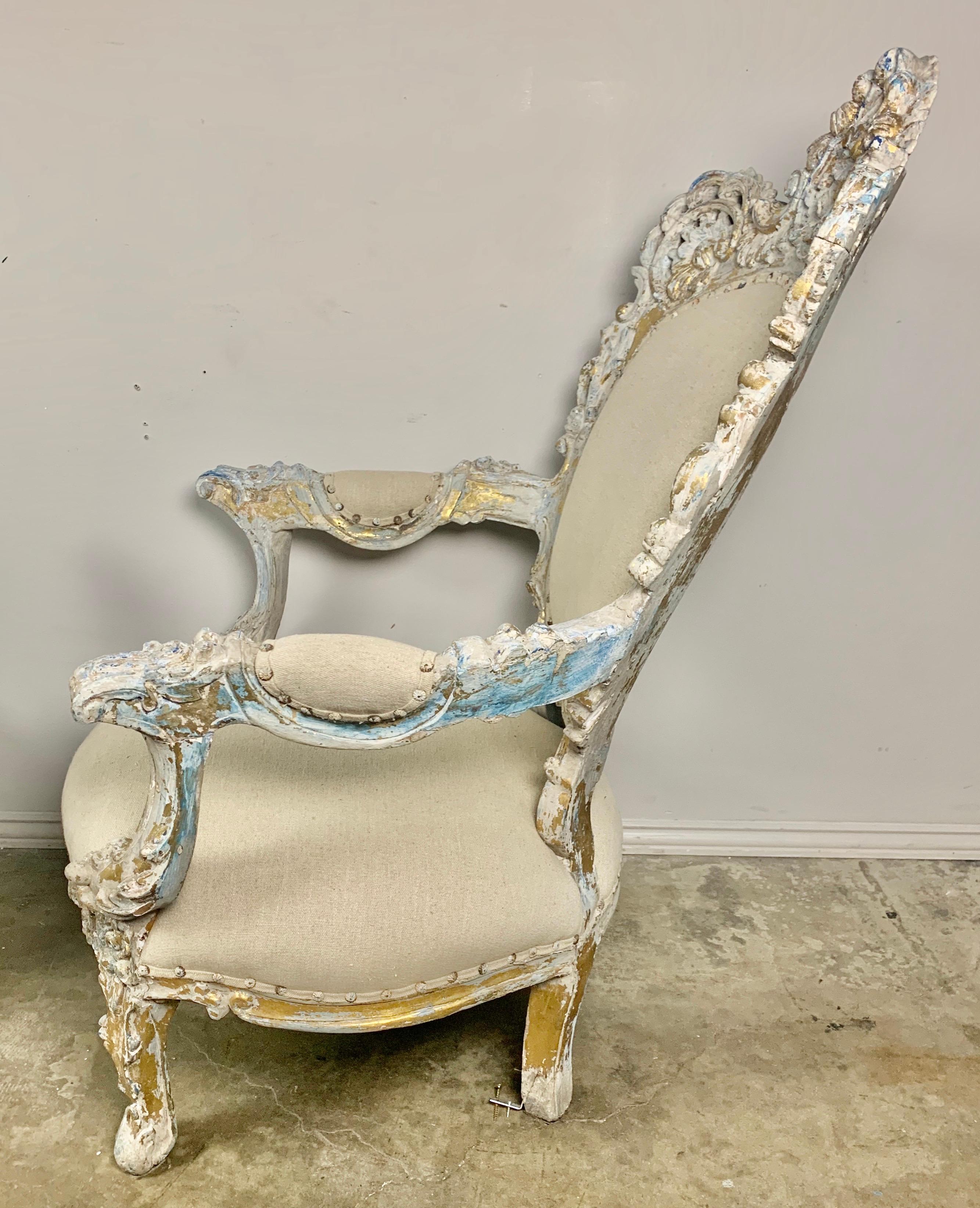 Pair of French Painted Rococo Style Armchairs 6