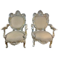 Pair of French Painted Rococo Style Armchairs Pair of French Painted Rococo Style Armchairs