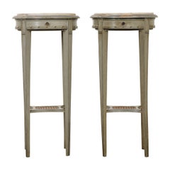 Pair of French Painted Side Tables with Marble Tops