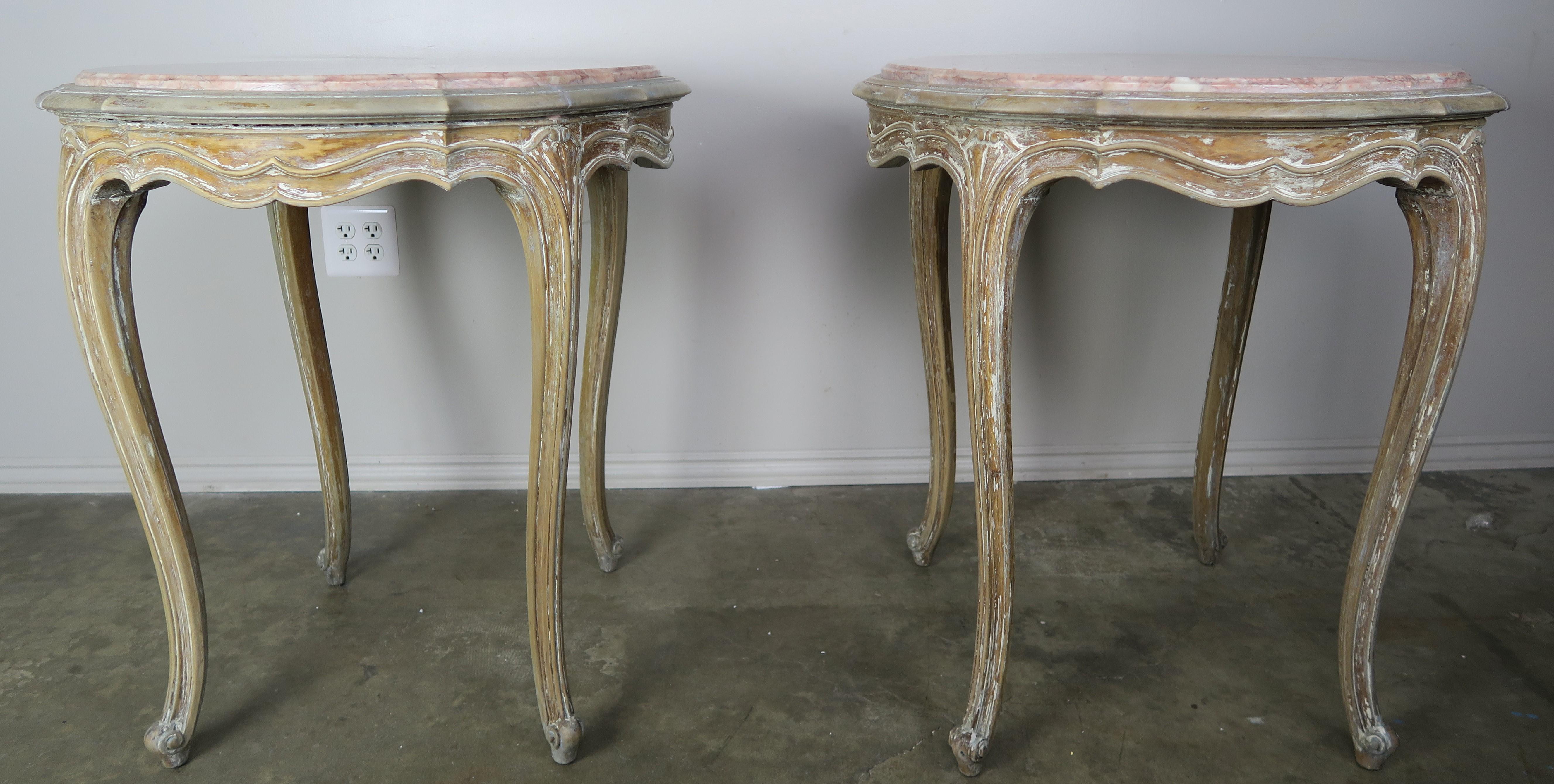 Pair of French Painted Table with Marble Tops, circa 1920s 6