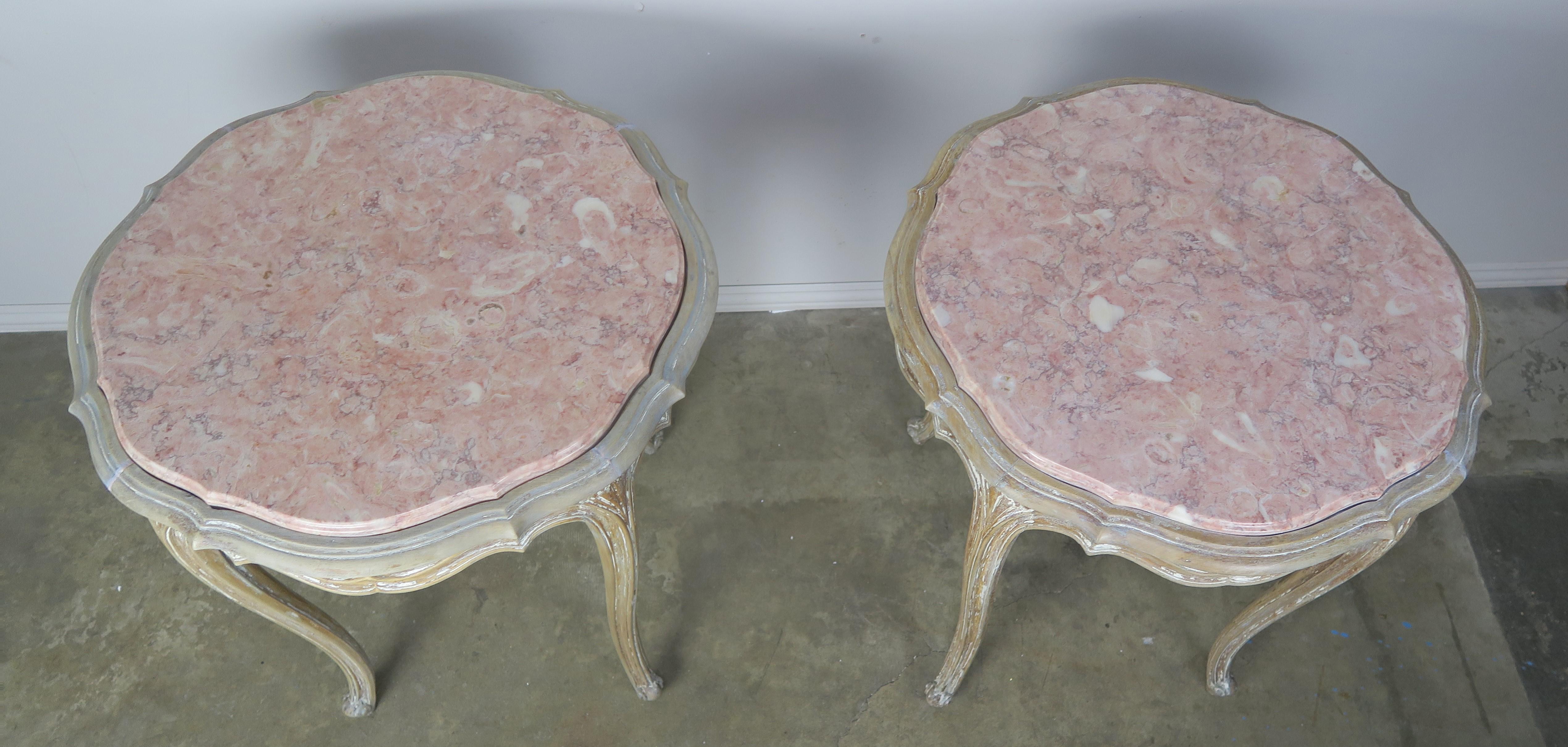 Early 20th Century Pair of French Painted Table with Marble Tops, circa 1920s