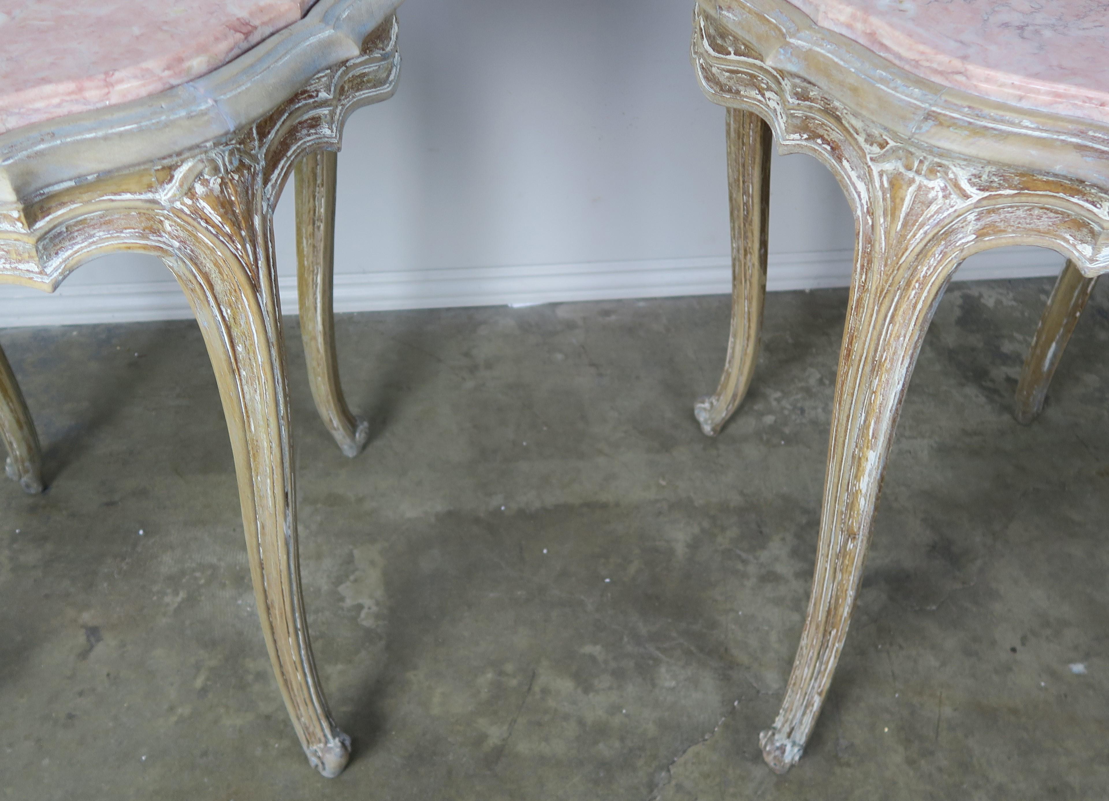 Pair of French Painted Table with Marble Tops, circa 1920s 3