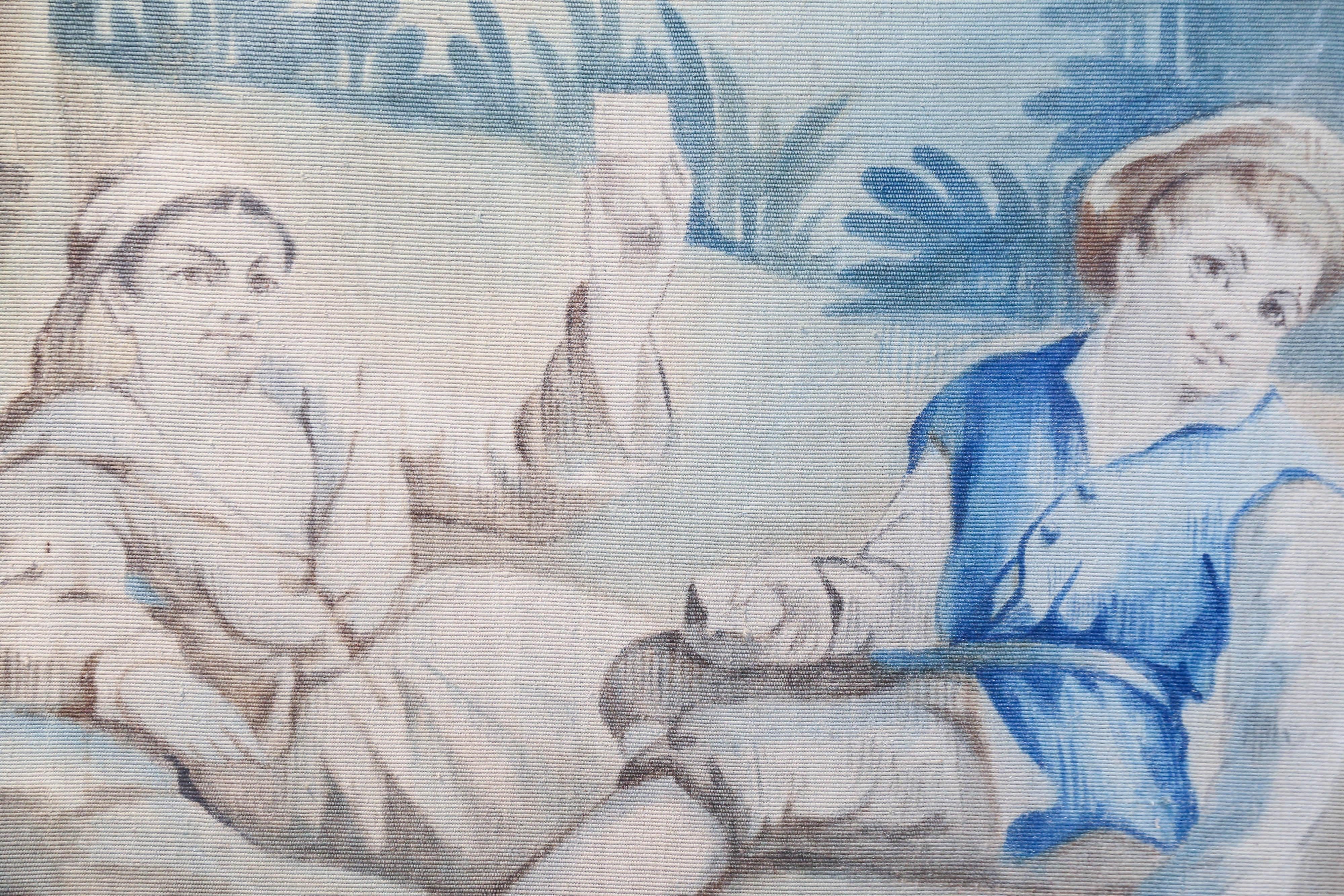 20th Century Pair of French Painted Tapestry Panels circa 1900 with Painted Frames For Sale
