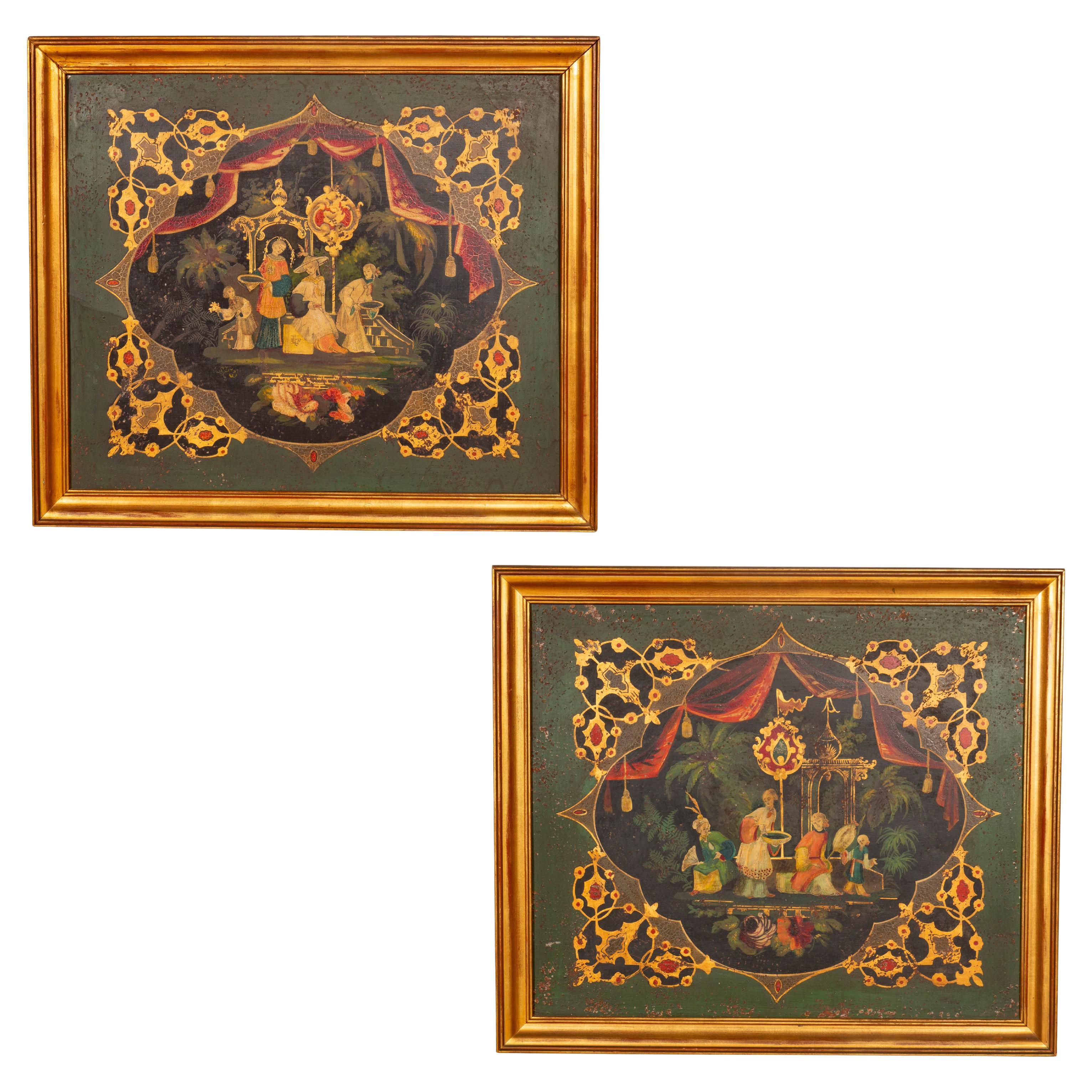 Pair of French Painted Tole Panels For Sale