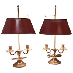 Pair of French Painted Toleware and Brass Twin Table Lamps