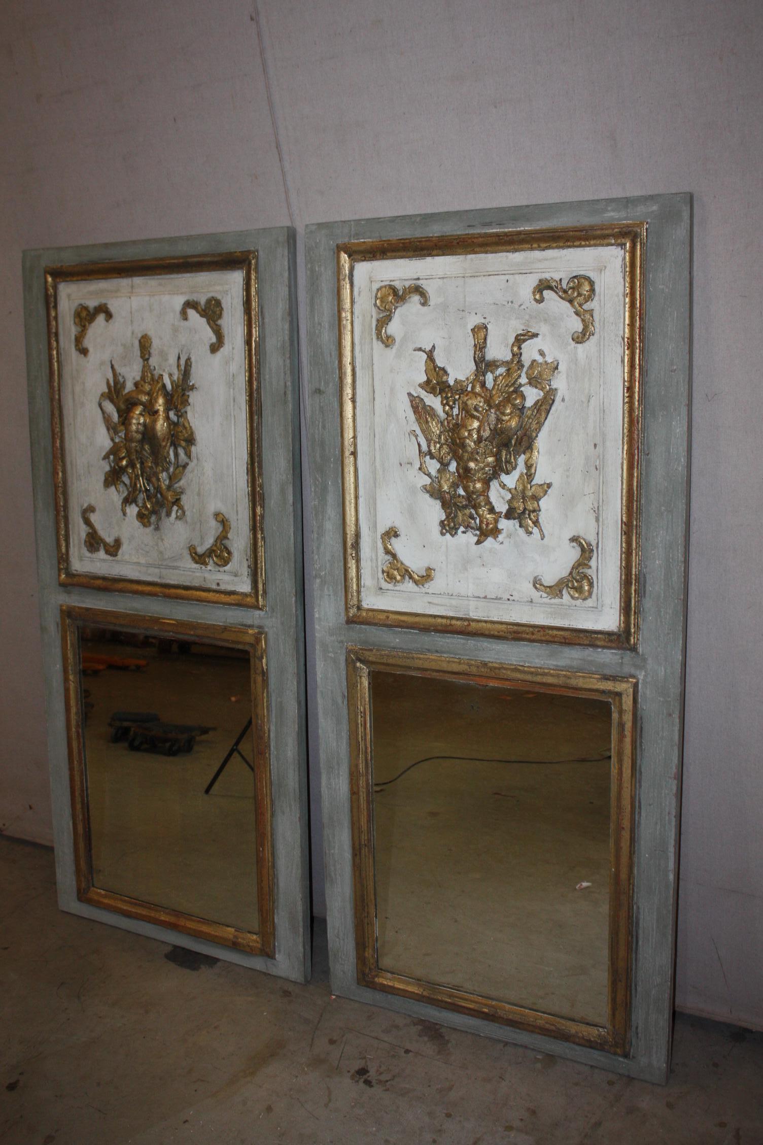 Pair of French Painted Trumeau Mirrors 3