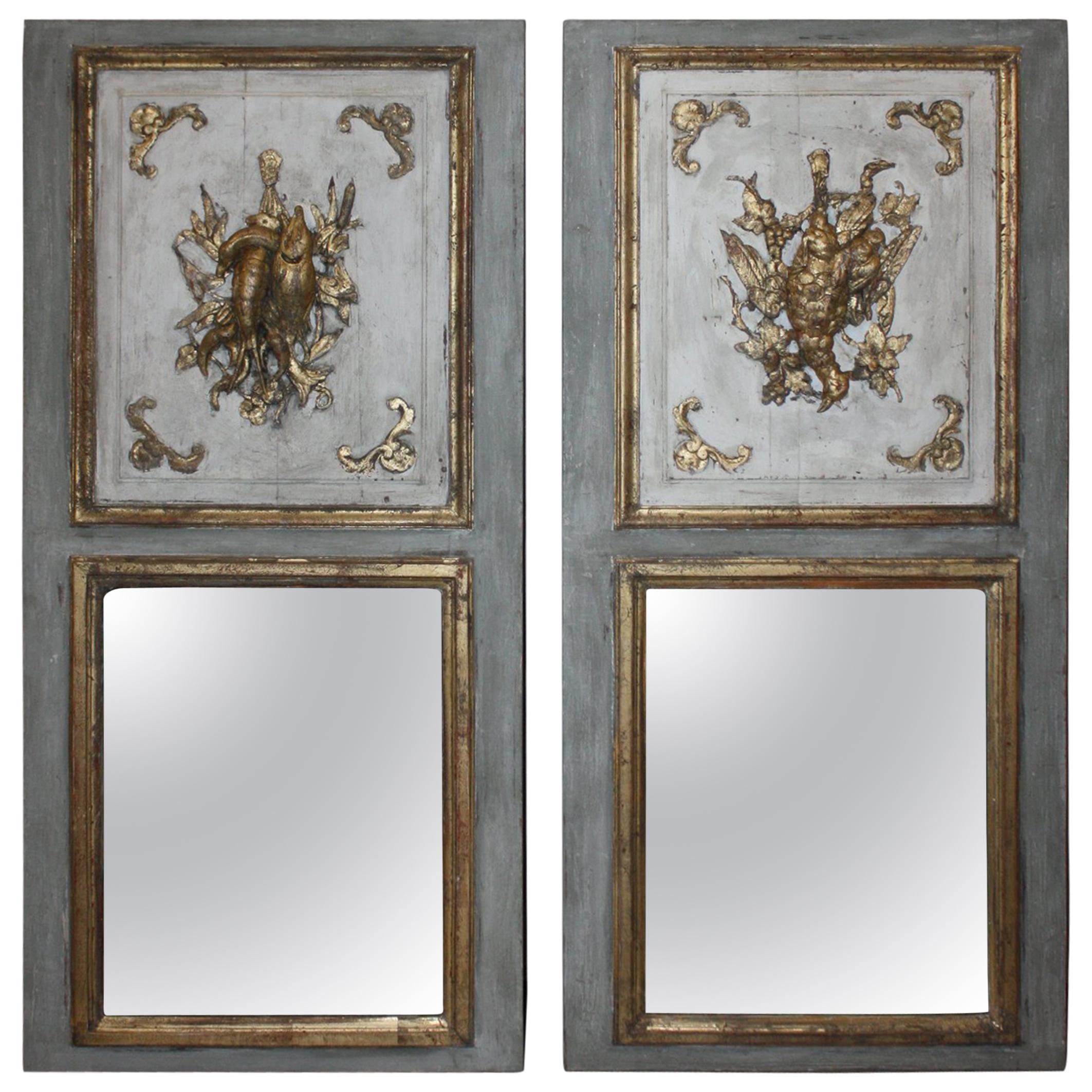 Pair of French Painted Trumeau Mirrors