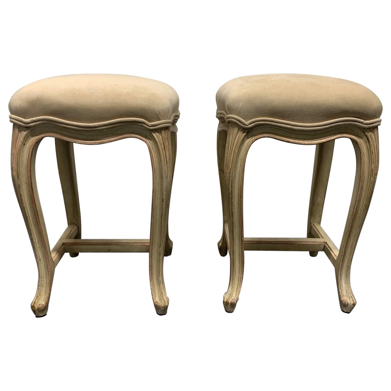 Pair of French Painted Upholstered Stools