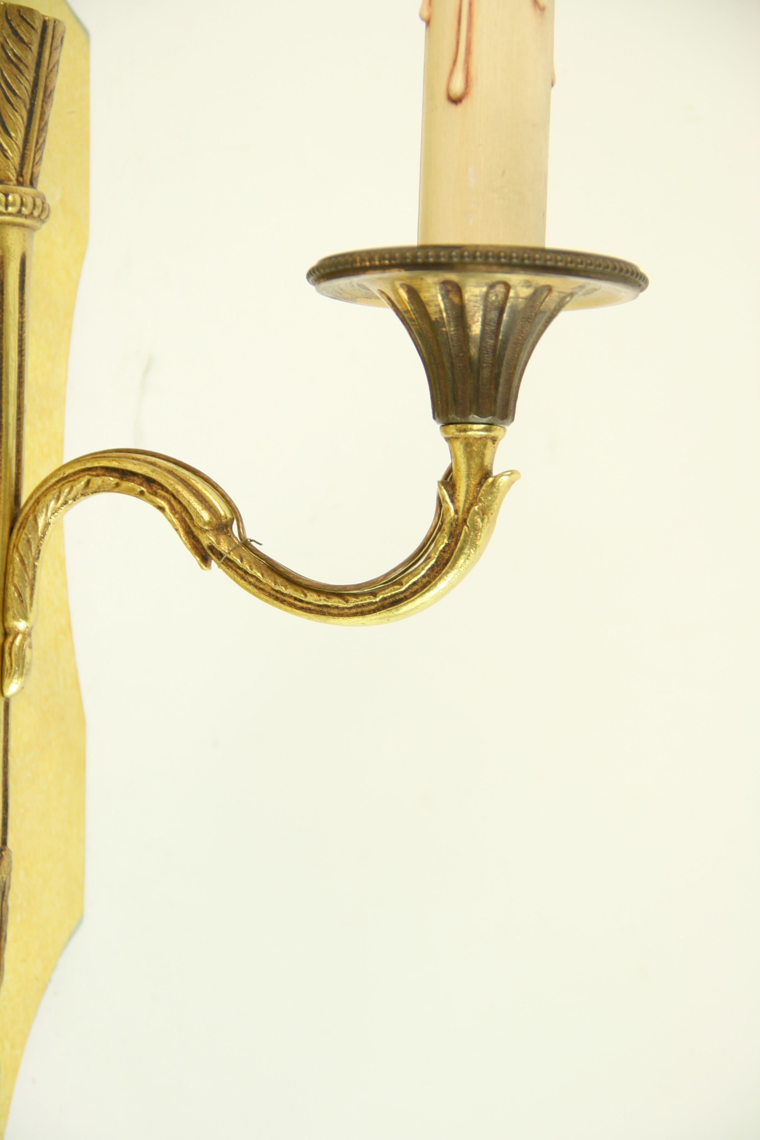 Pair of French Painted Wood and  Bronze Sconces Circa 1920's For Sale 2