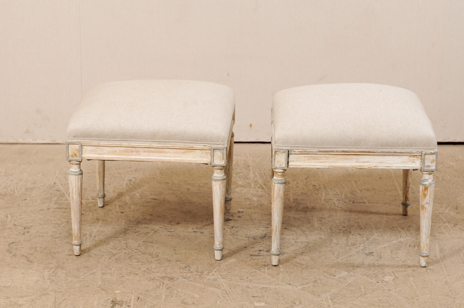 20th Century Pair of French Painted Wood Stools, circa 1920s