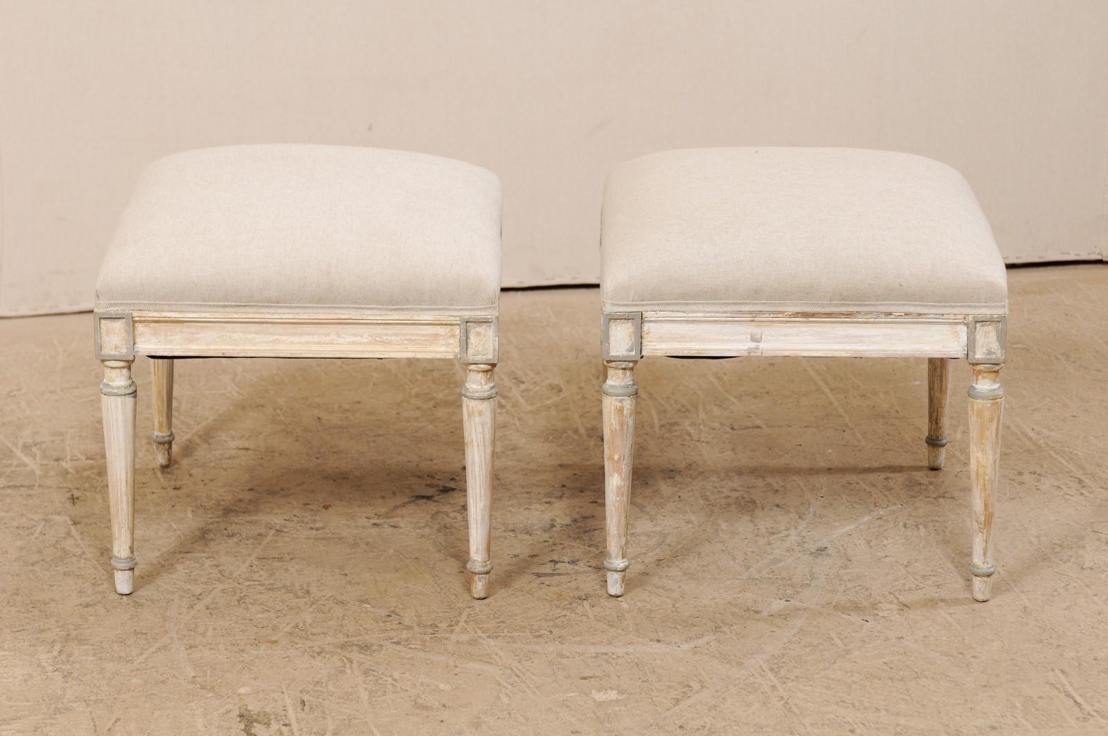 Pair of French Painted Wood Stools, circa 1920s 2