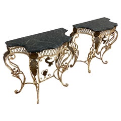 Pair of French Painted Wrought Iron Console Tables