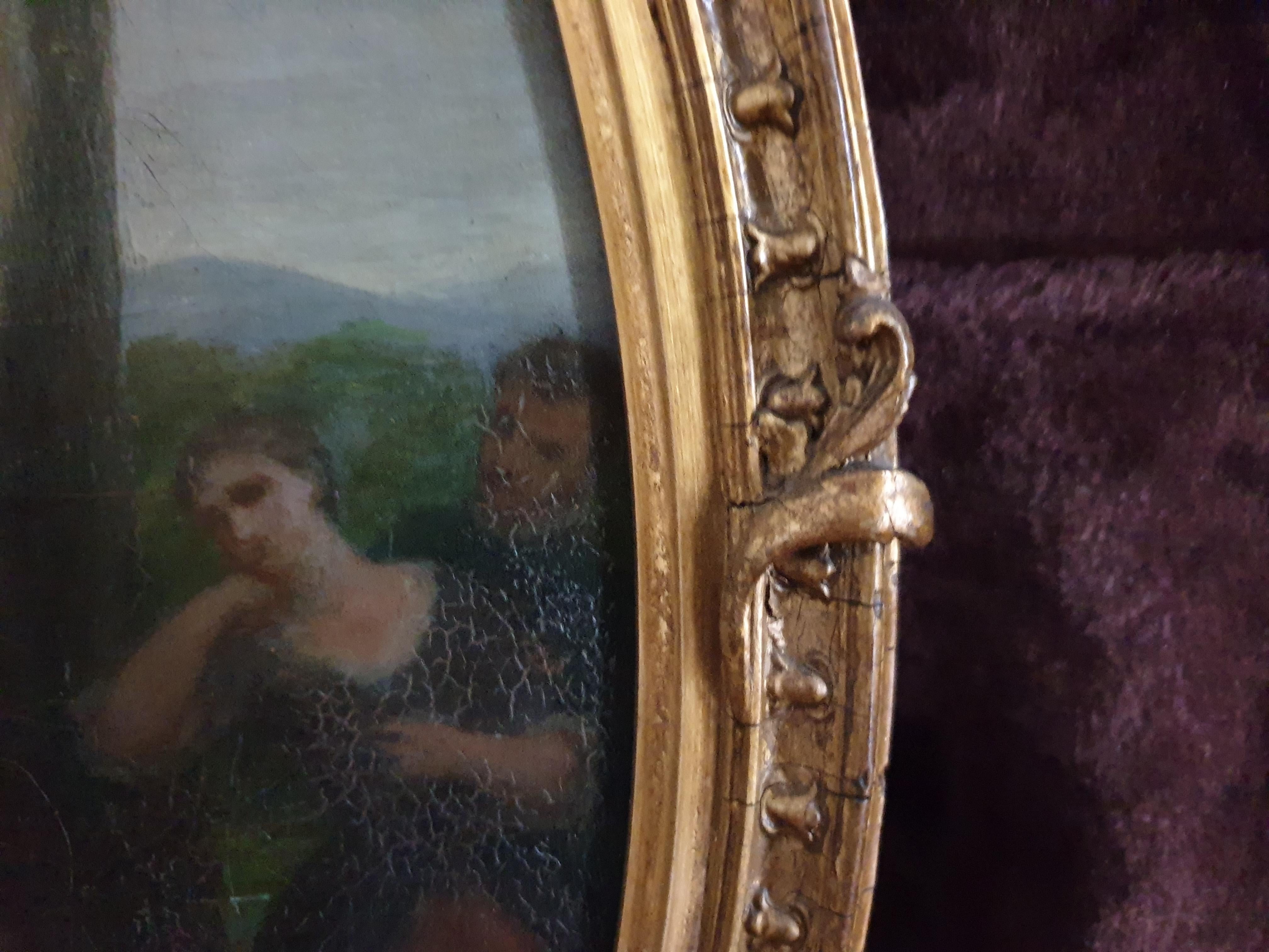 Pair of French Oval Ribbon Paintings Signed And Dated 1910 Scenes Of Lovers  For Sale 1