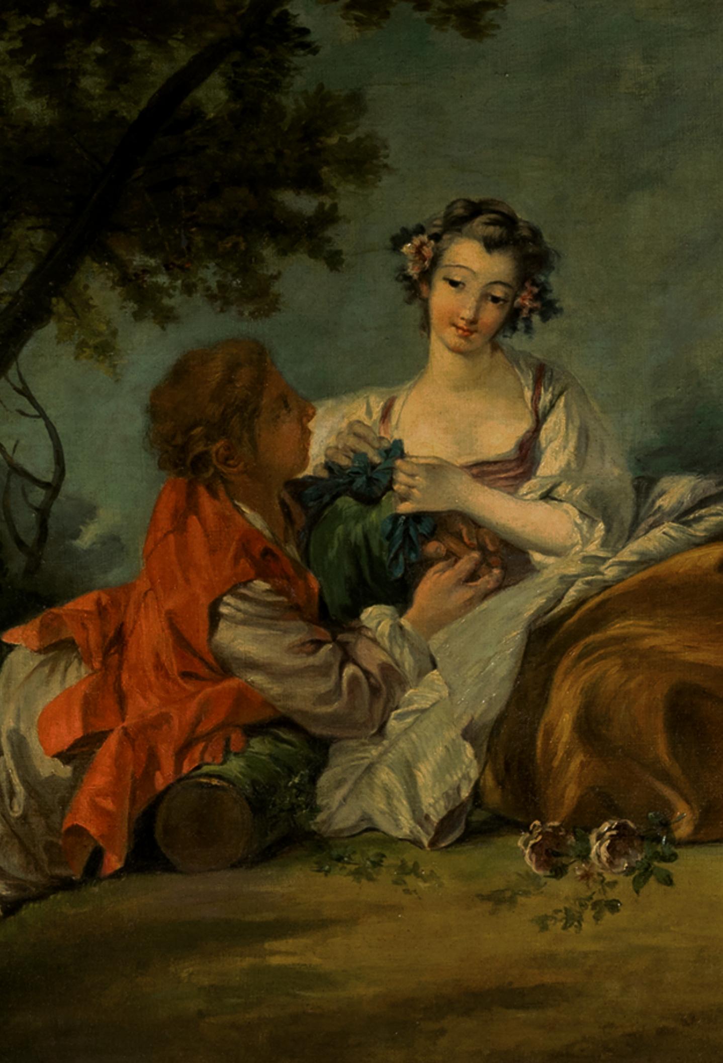 Paire de peintures françaises, (d'après François Boucher), (d'après Eugéne Delacroix) en vente 2