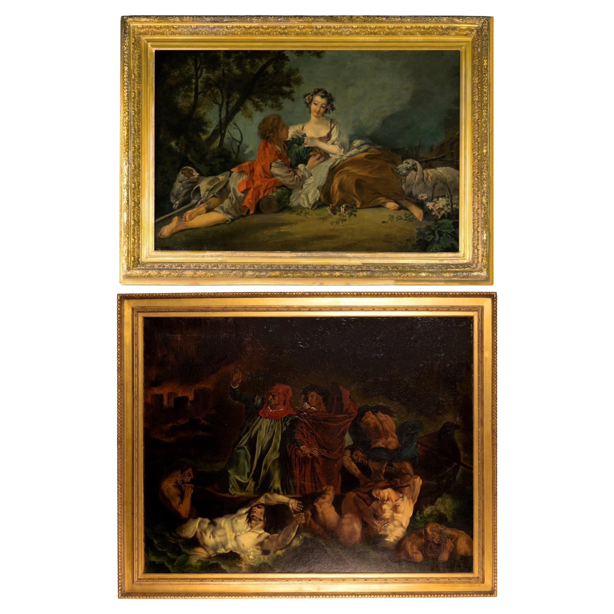 Pareja De Cuadros Franceses, (Según François Boucher), (Según Eugéne Delacroix)