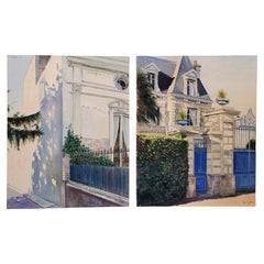 Pair of French paintings "Urban Scenes" by Jean Yves Herbin, 1991