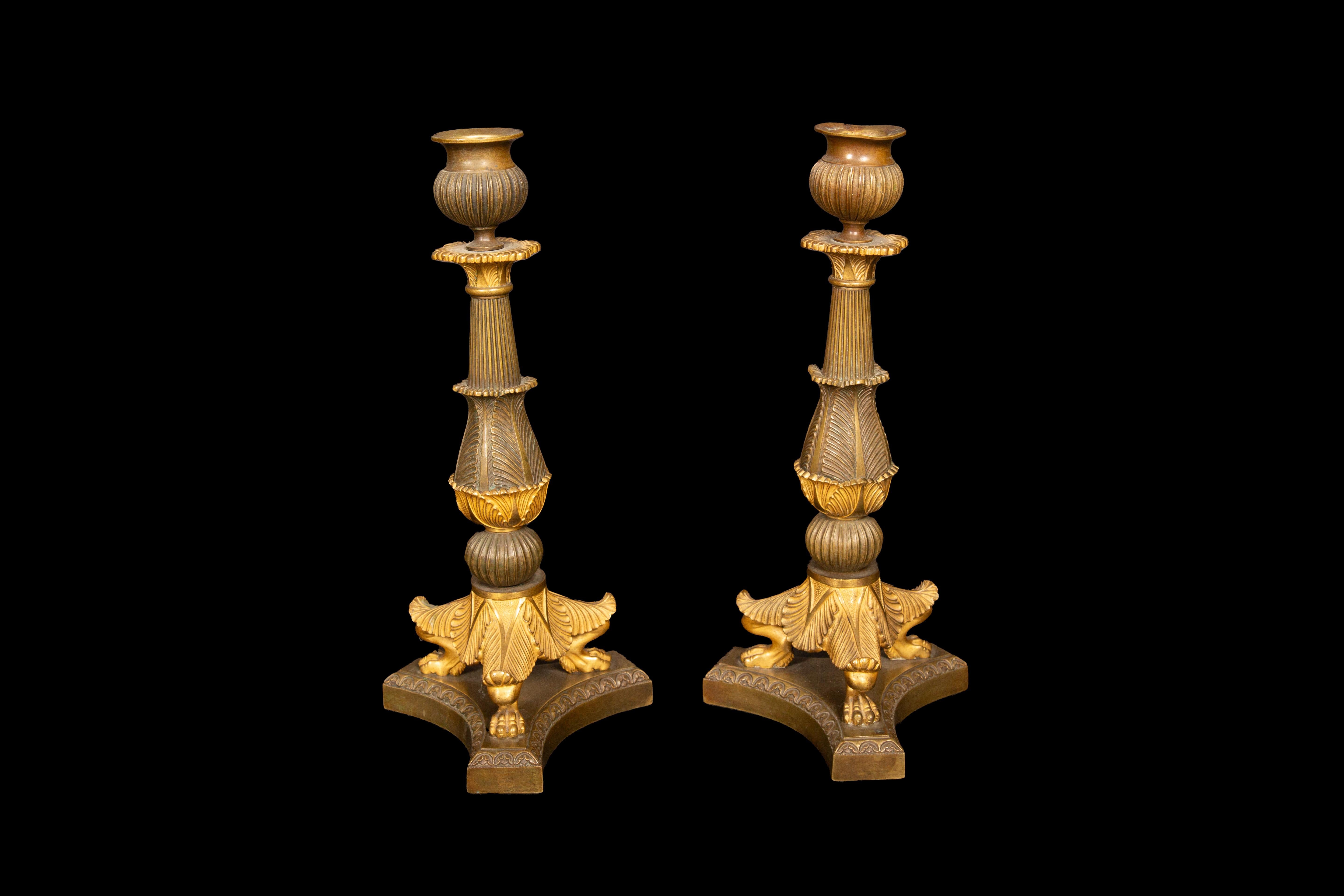 Napoleon III Pair of French Palmette Design Candle Sticks from the 19th Century