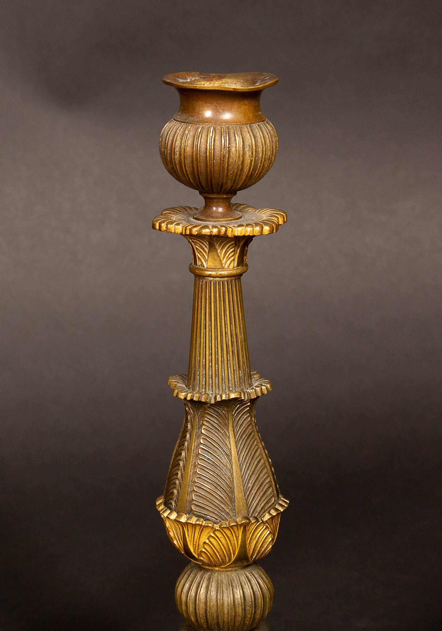Pair of French Palmette Design Candle Sticks from the 19th Century 1