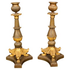 Pair of French Palmette Design Candle Sticks from the 19th Century