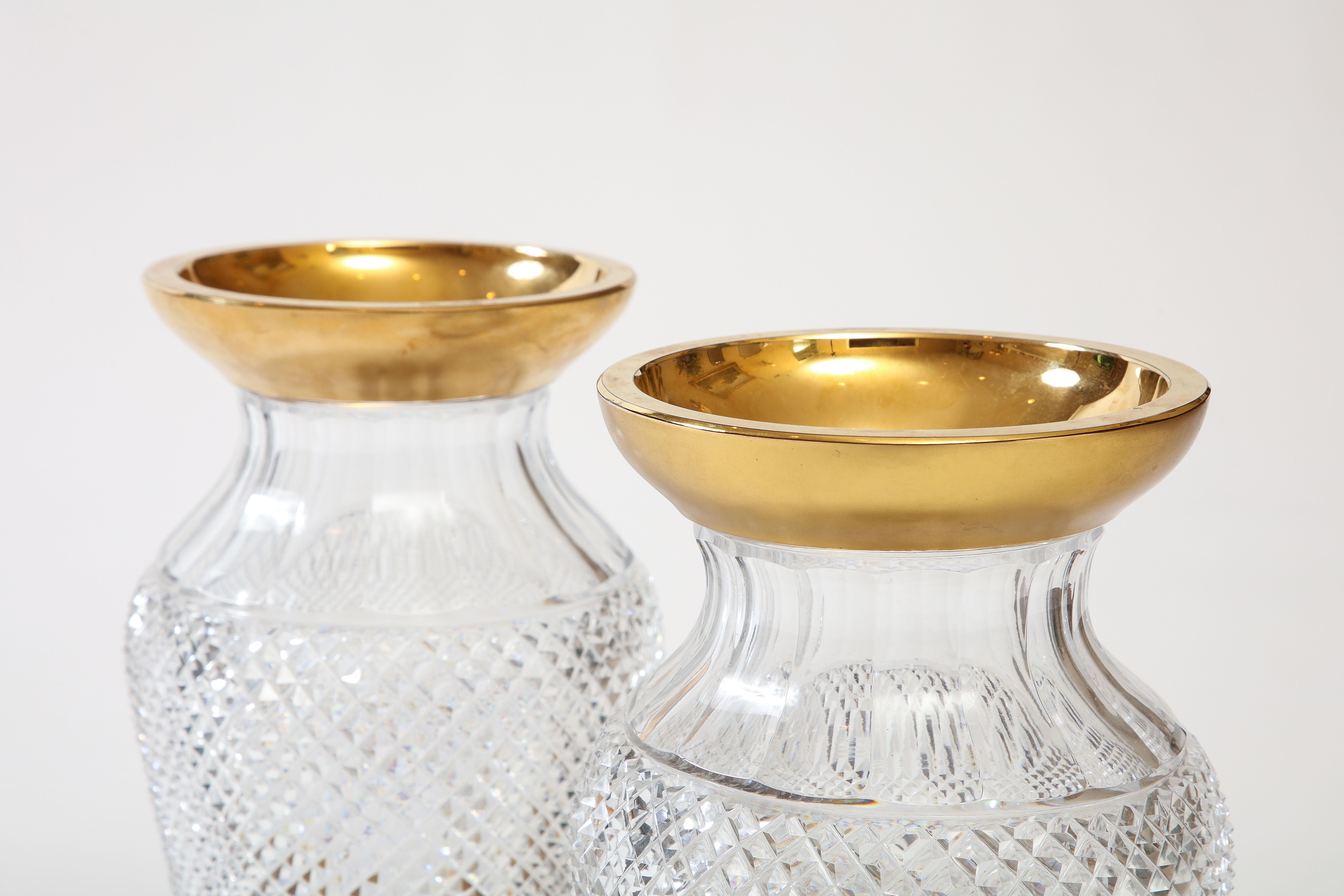 Pair of French Parcel-Gilt Cut-Crystal Vases 6