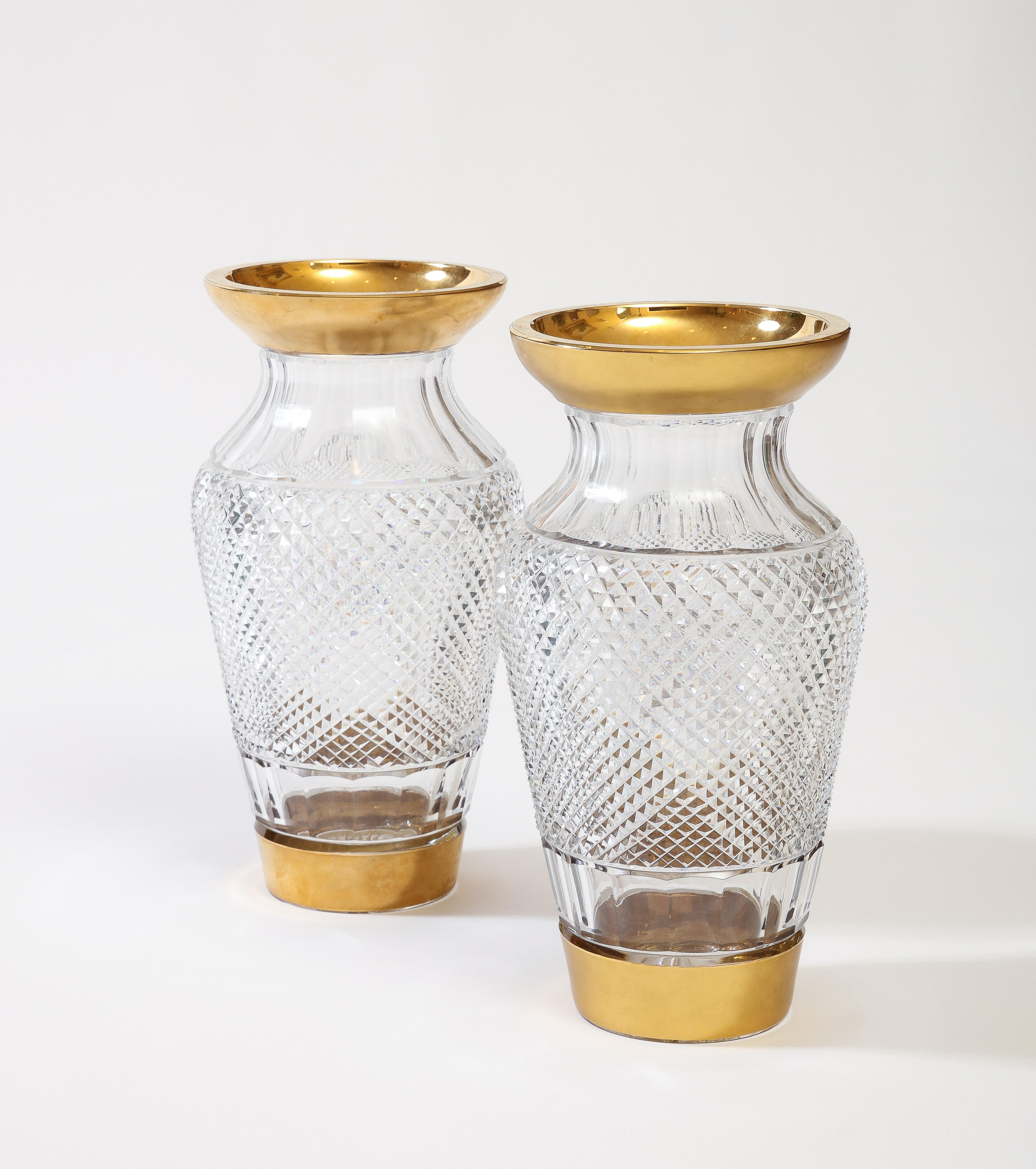Pair of French Parcel-Gilt Cut-Crystal Vases 7