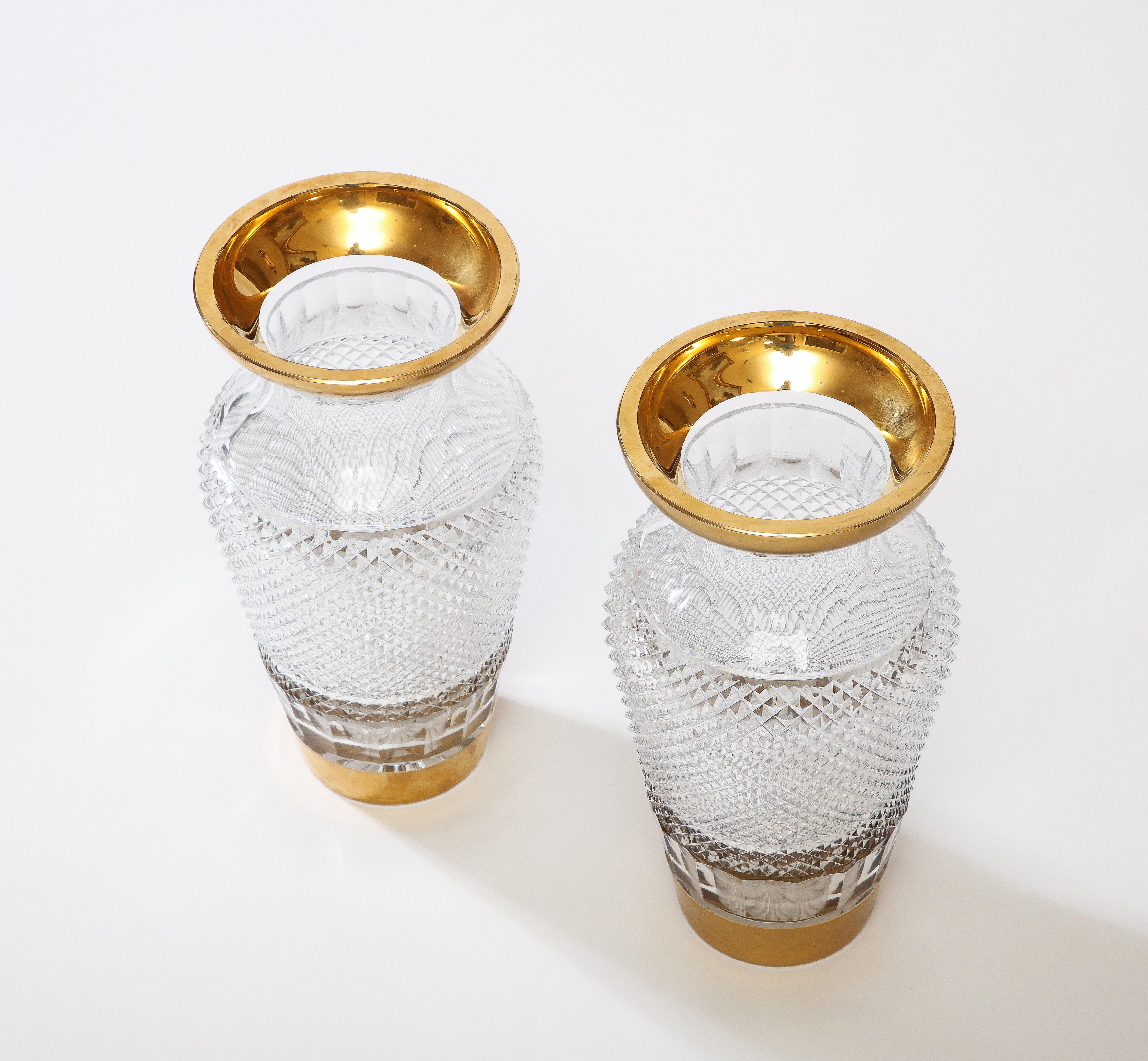 Pair of French Parcel-Gilt Cut-Crystal Vases 1