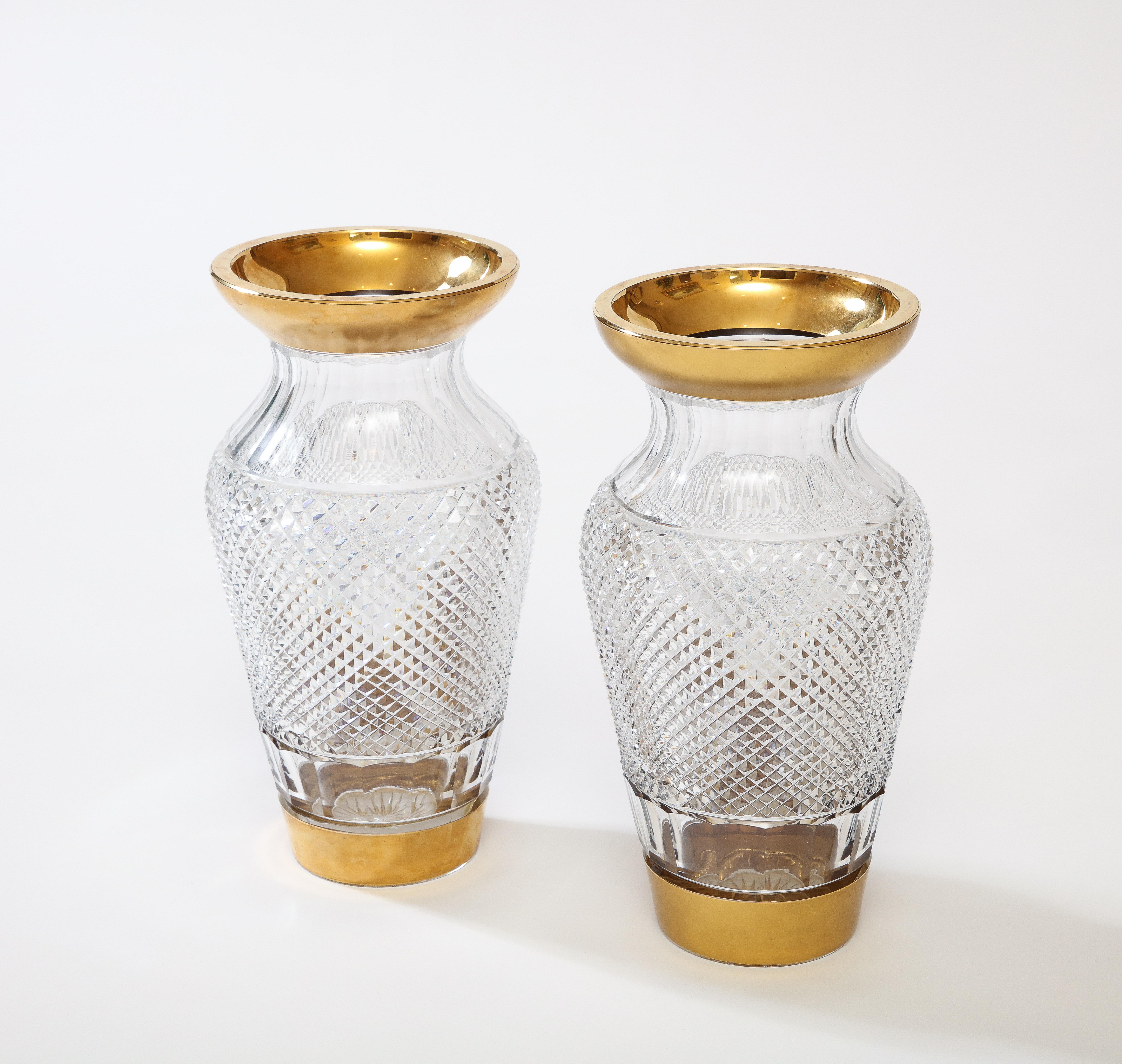 Pair of French Parcel-Gilt Cut-Crystal Vases 3