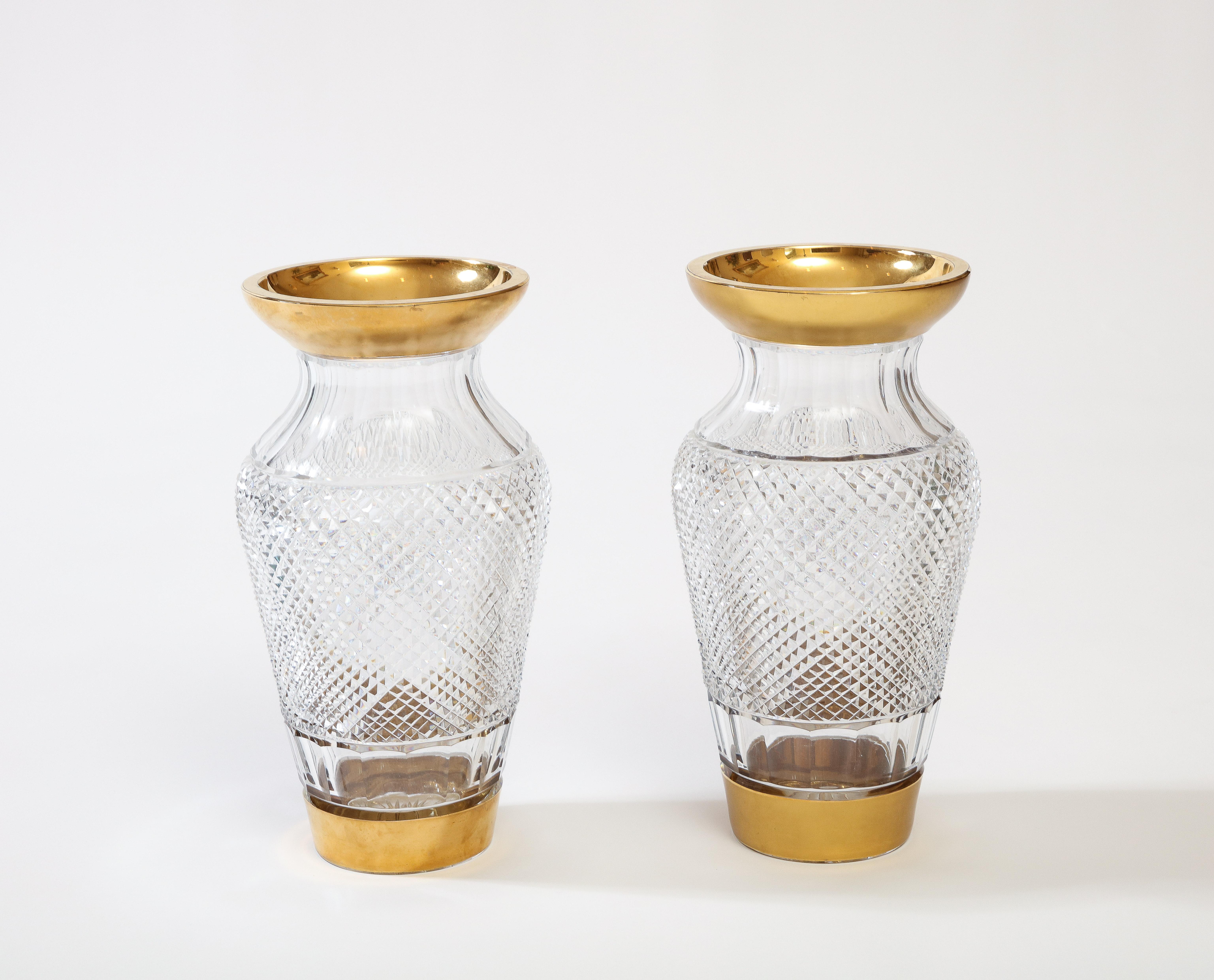 Pair of French Parcel-Gilt Cut-Crystal Vases 4