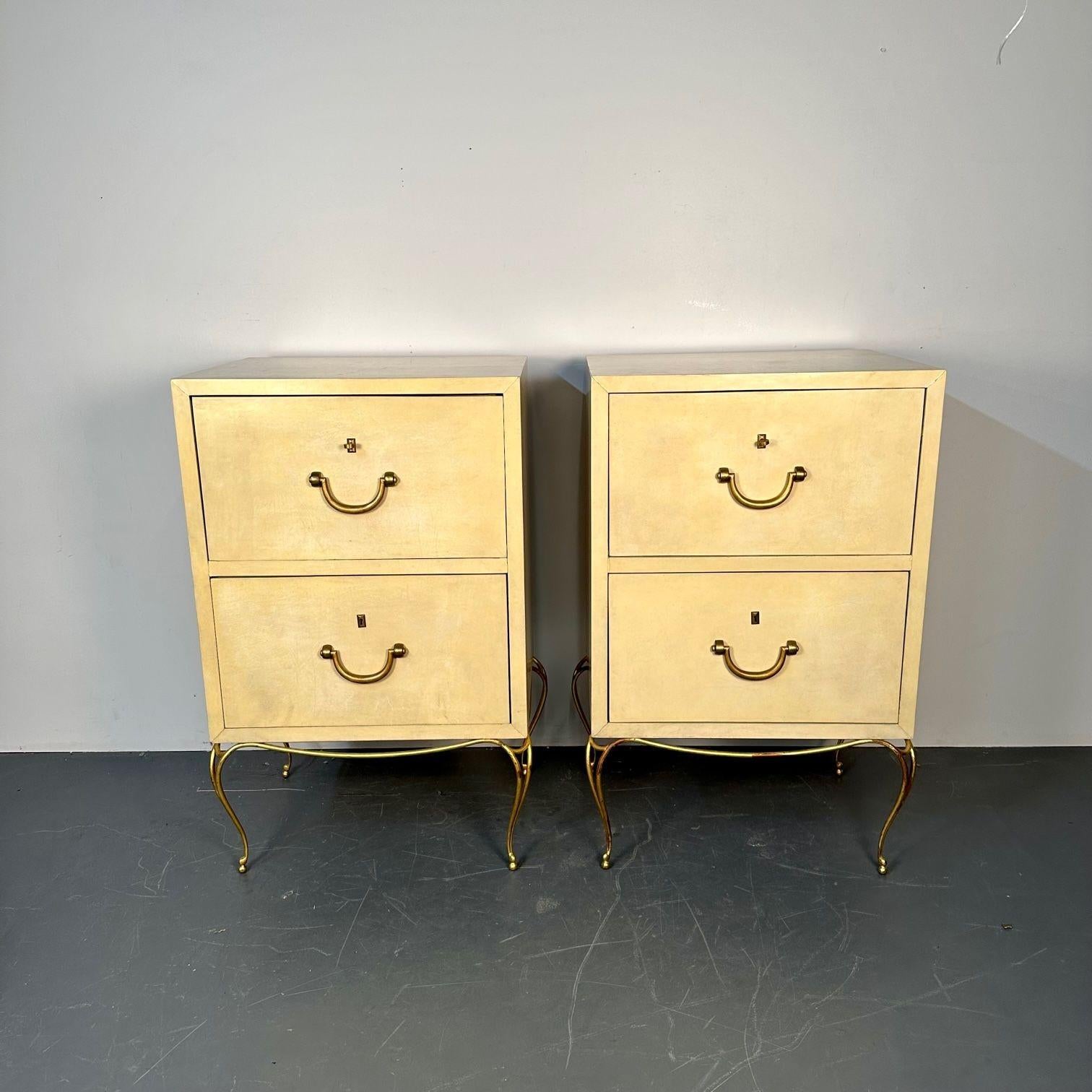 Art Deco Pair Large Midcentury French Parchment Commodes, Chests or Cabinets, 1950s For Sale
