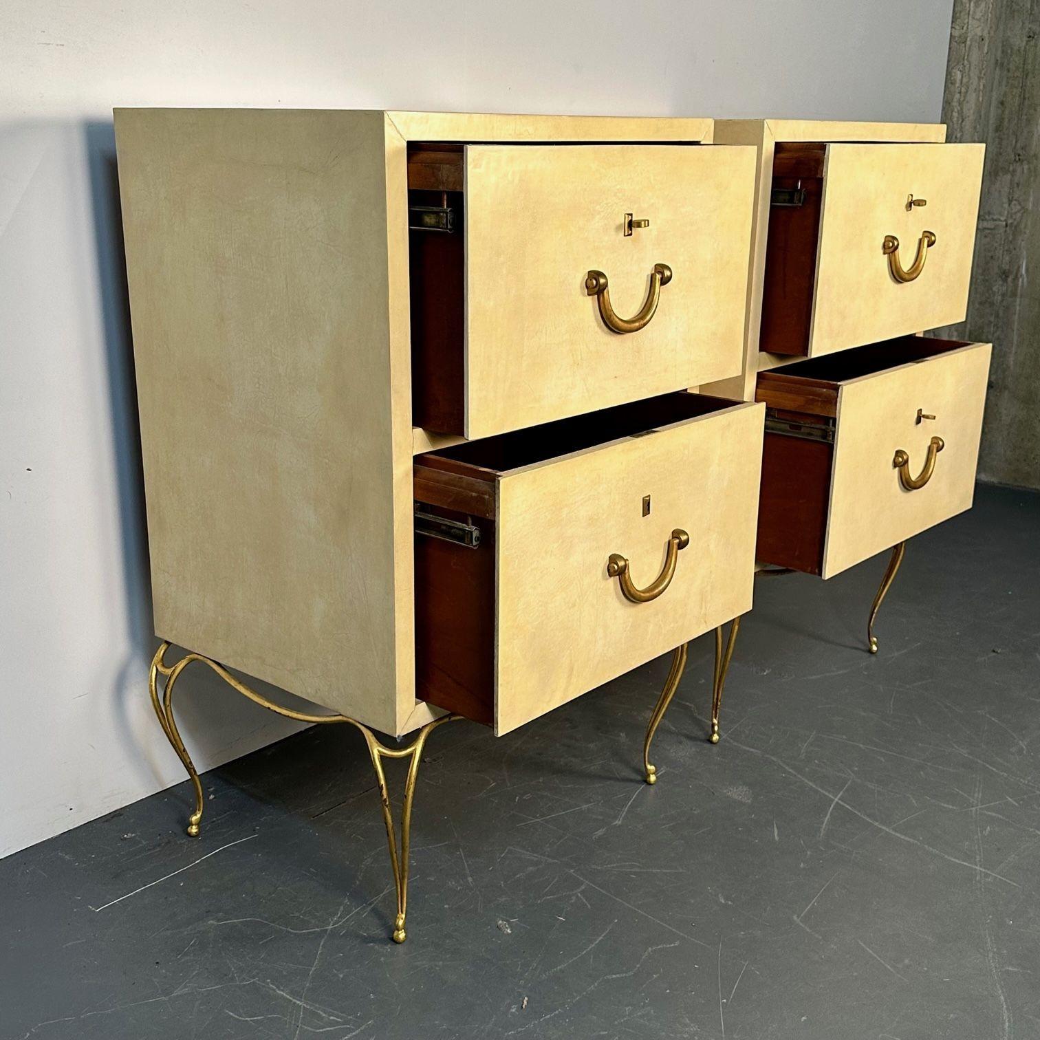 American Pair Large Midcentury French Parchment Commodes, Chests or Cabinets, 1950s For Sale