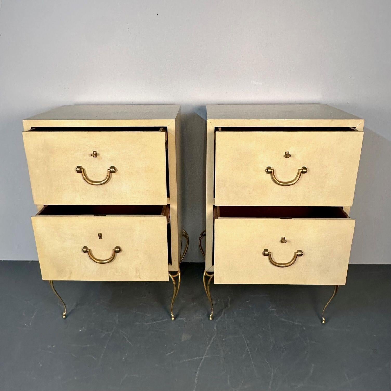Pair Large Midcentury French Parchment Commodes, Chests or Cabinets, 1950s In Good Condition For Sale In Stamford, CT