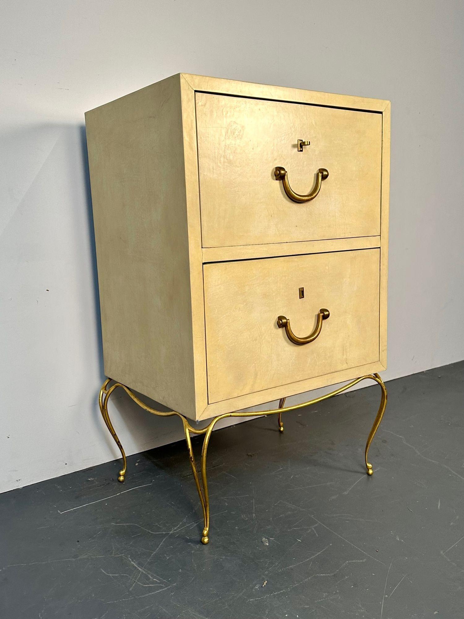 Metal Pair Large Midcentury French Parchment Commodes, Chests or Cabinets, 1950s For Sale