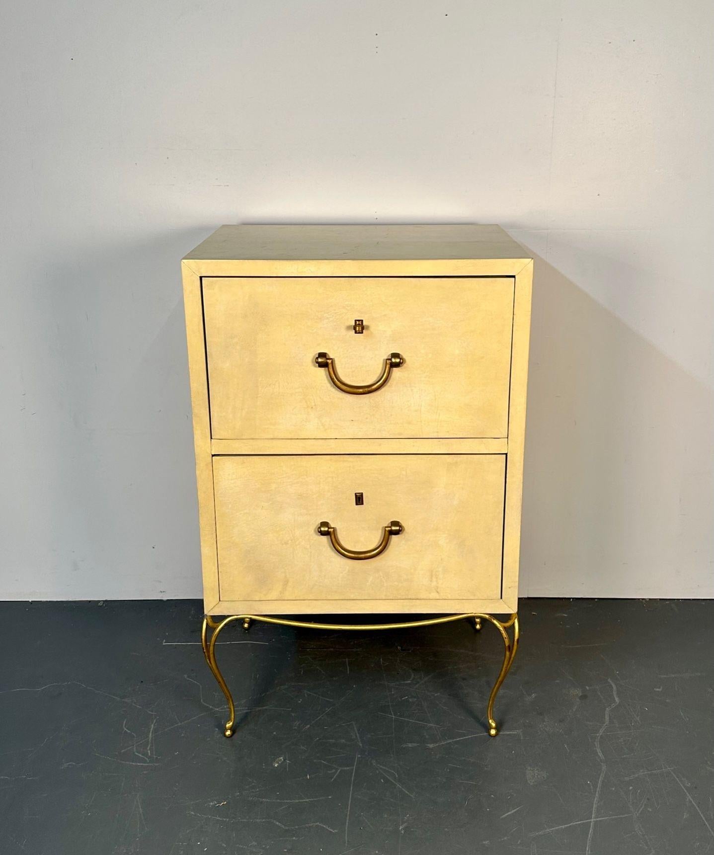 Pair Large Midcentury French Parchment Commodes, Chests or Cabinets, 1950s For Sale 1