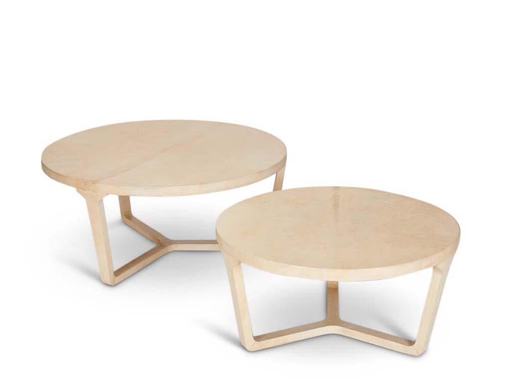 Pair of French Parchment Nesting Coffee Tables In Excellent Condition In Los Angeles, CA