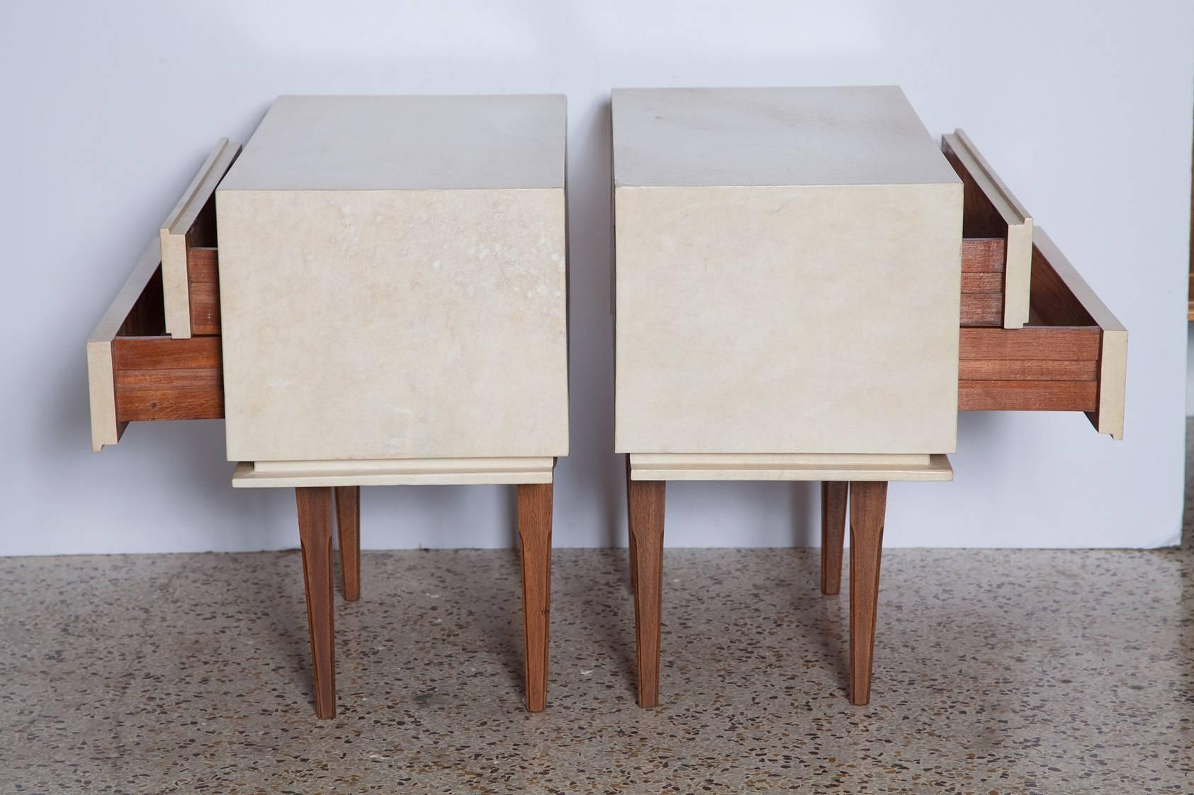 Mid-Century Modern Pair of French Parchment Nightstands, circa 1960