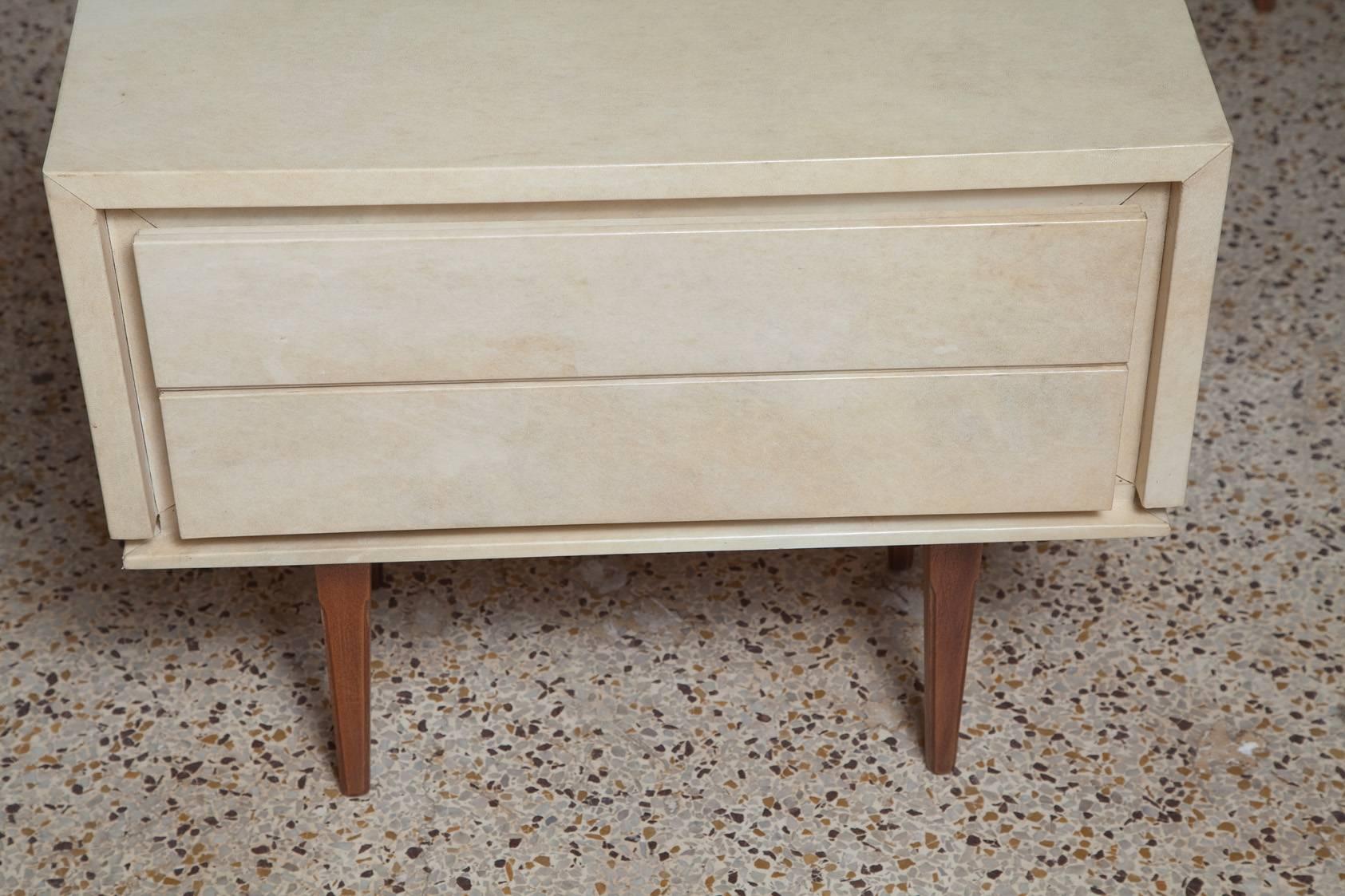 Mid-20th Century Pair of French Parchment Nightstands, circa 1960