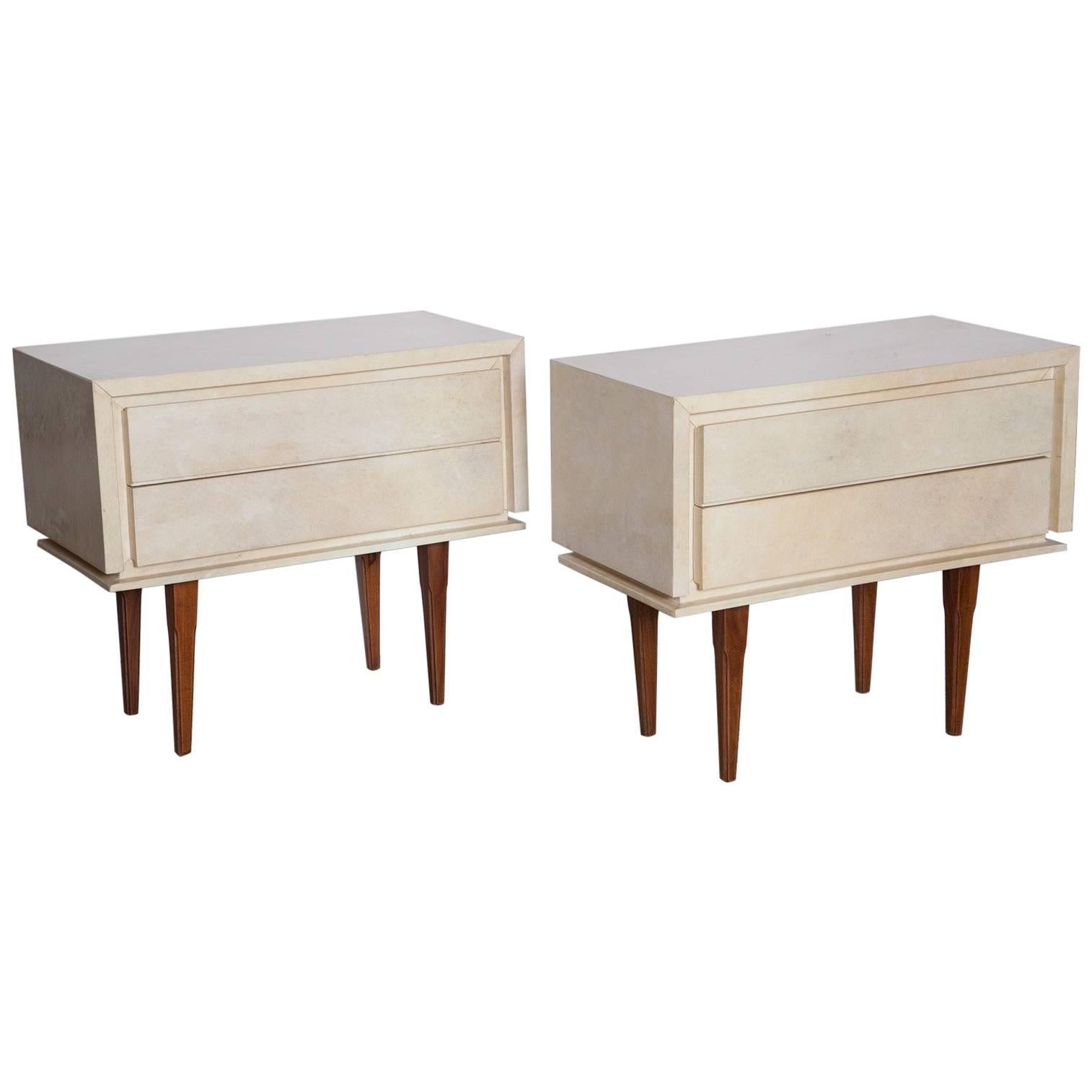 Pair of French Parchment Nightstands, circa 1960