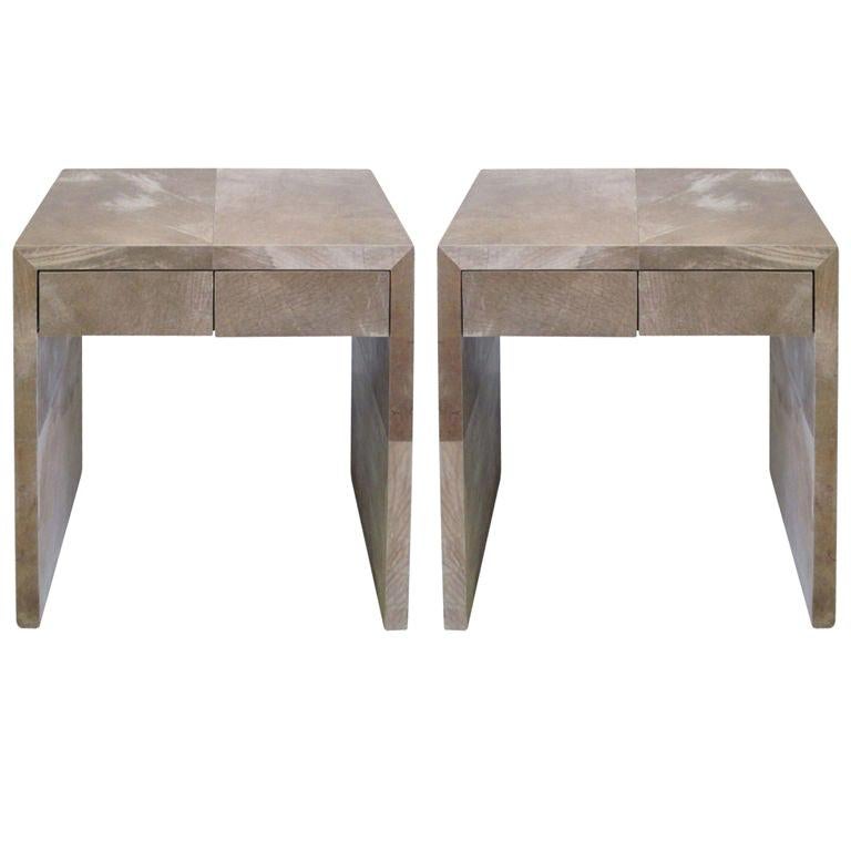 Pair of French Parchment Nightstands / End Tables in Style of Jean-Michel Frank For Sale