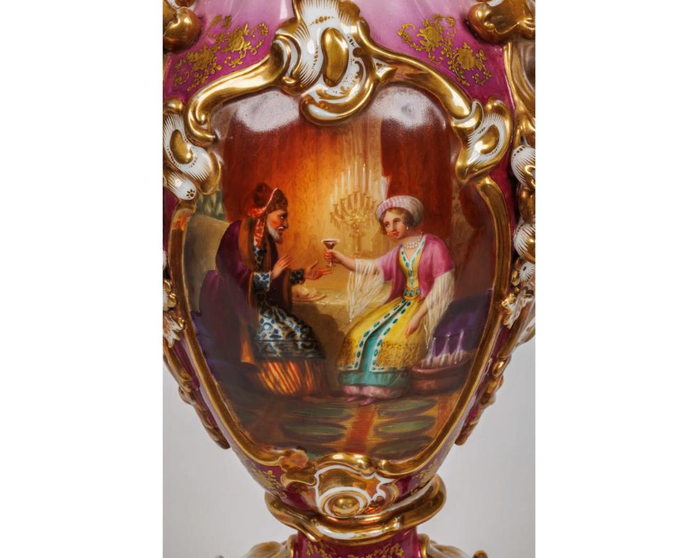 Pair of French Paris Porcelain Hand Painted Vases for the Orientalist Market For Sale 6