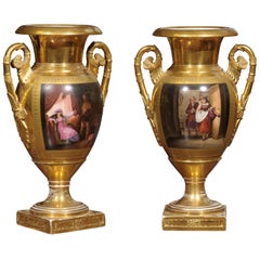 Pair of French Paris Porcelain Urns, Early 19th Century