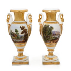 Pair of French Parisian Painted Porcelain Swan-Form Vases, 19th Century