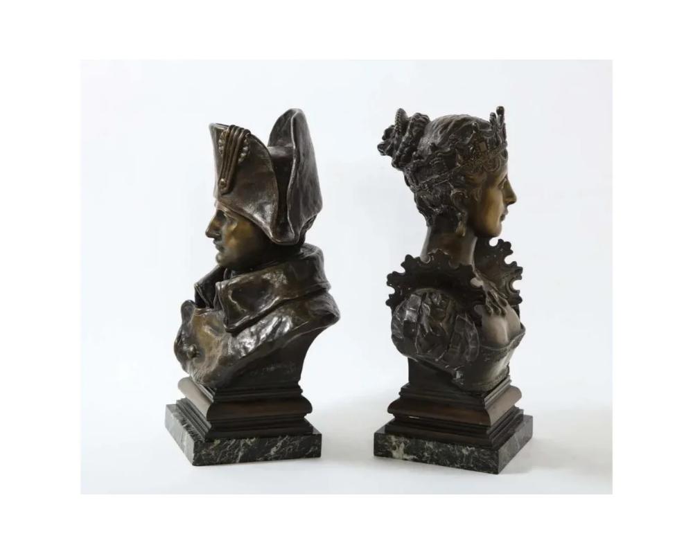 Pair of French Patinated Bronze Busts of Napoleon and Empress Josephine In Good Condition In New York, NY