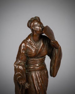 Pair of French Patinated Bronze Chinoiserie Figures on Marble Plinths, ca. 1875